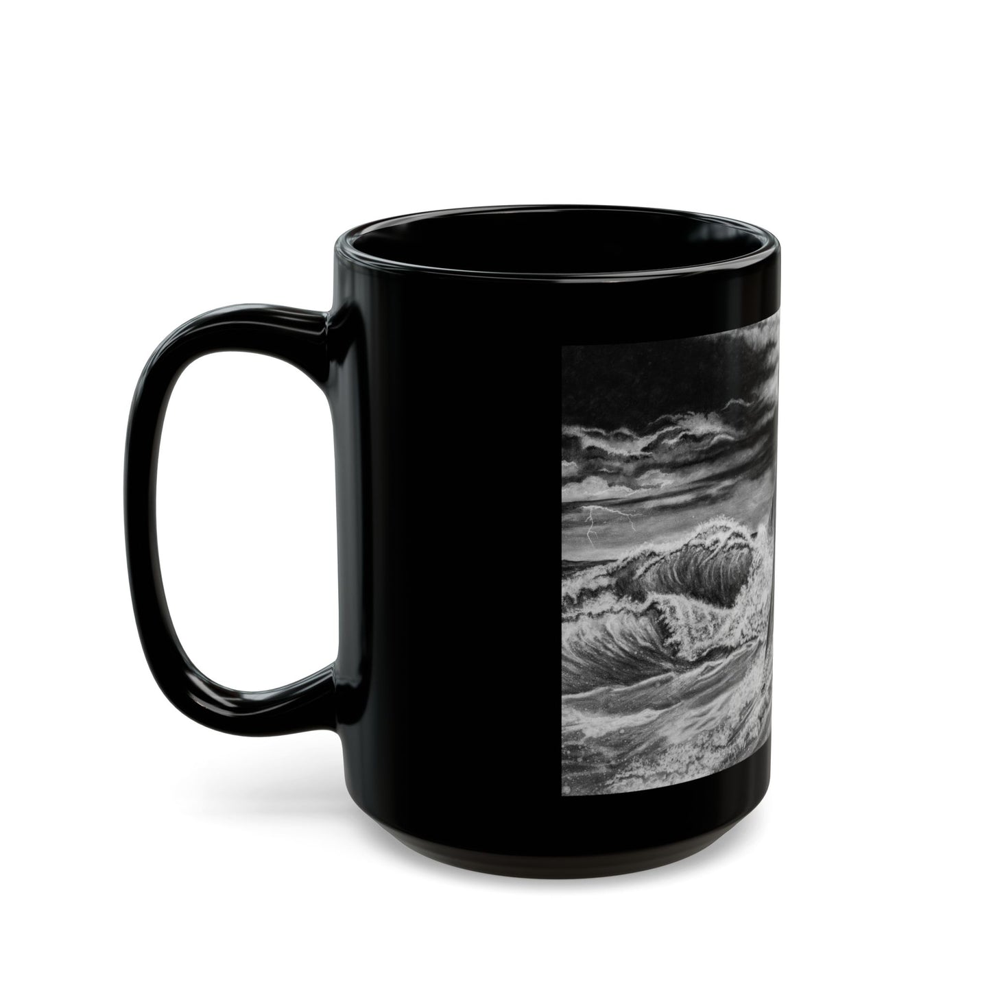 View from the Boat, Jesus Walking on Water Painting Black Ceramic Mug — 11oz & 15oz Inspirational Coffee Cup