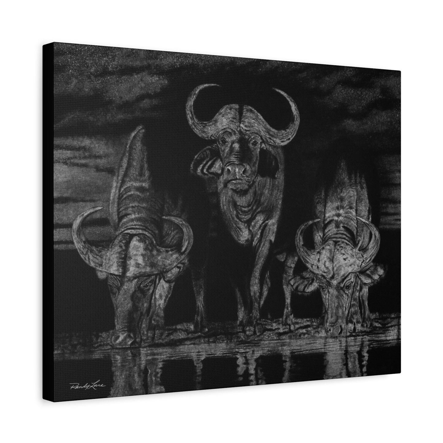 The Waterhole, Cape Buffalo,  Canvas Art