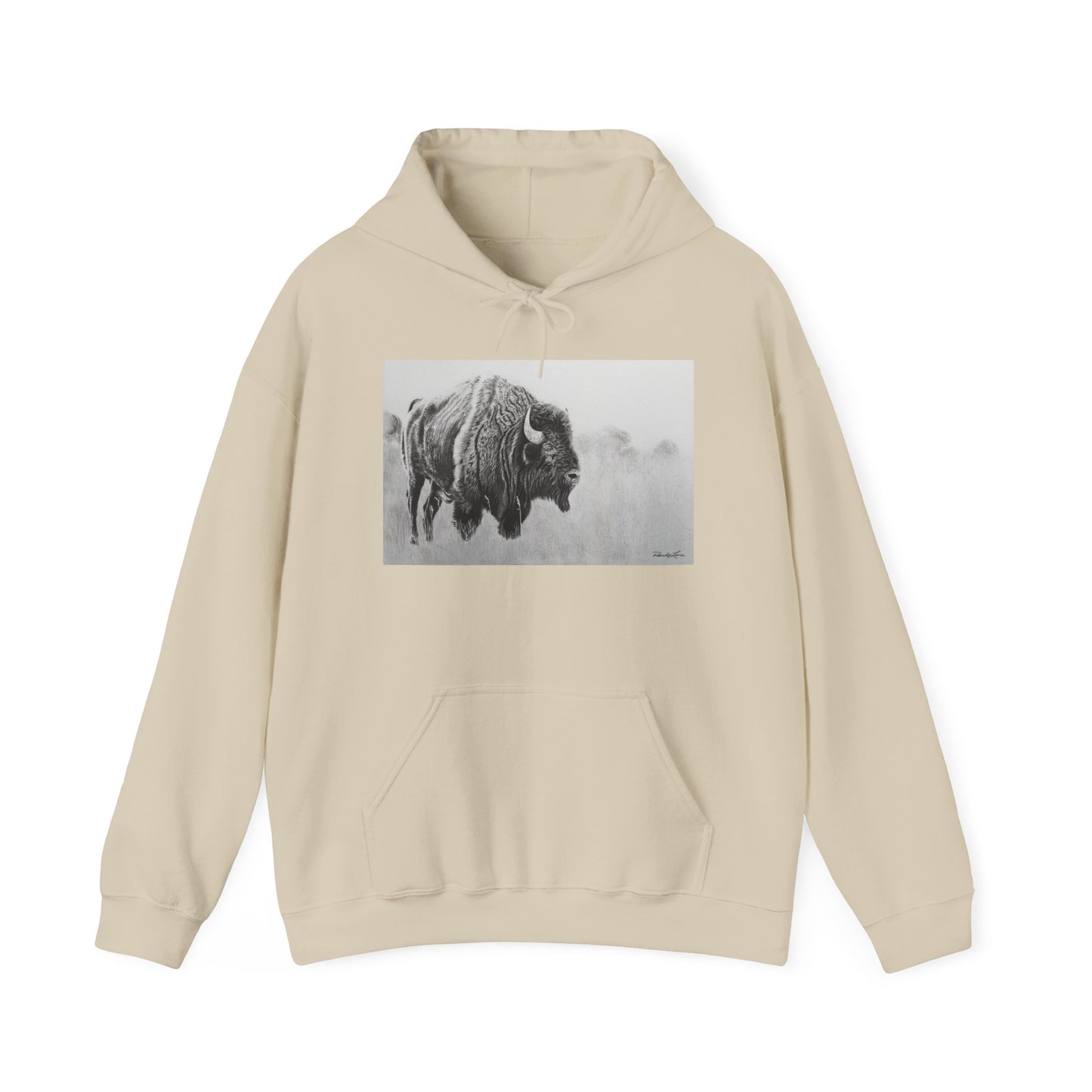 Prairie Bison, Bison Painting Hoodie — Black & White Rustic Buffalo Image Sweatshirt