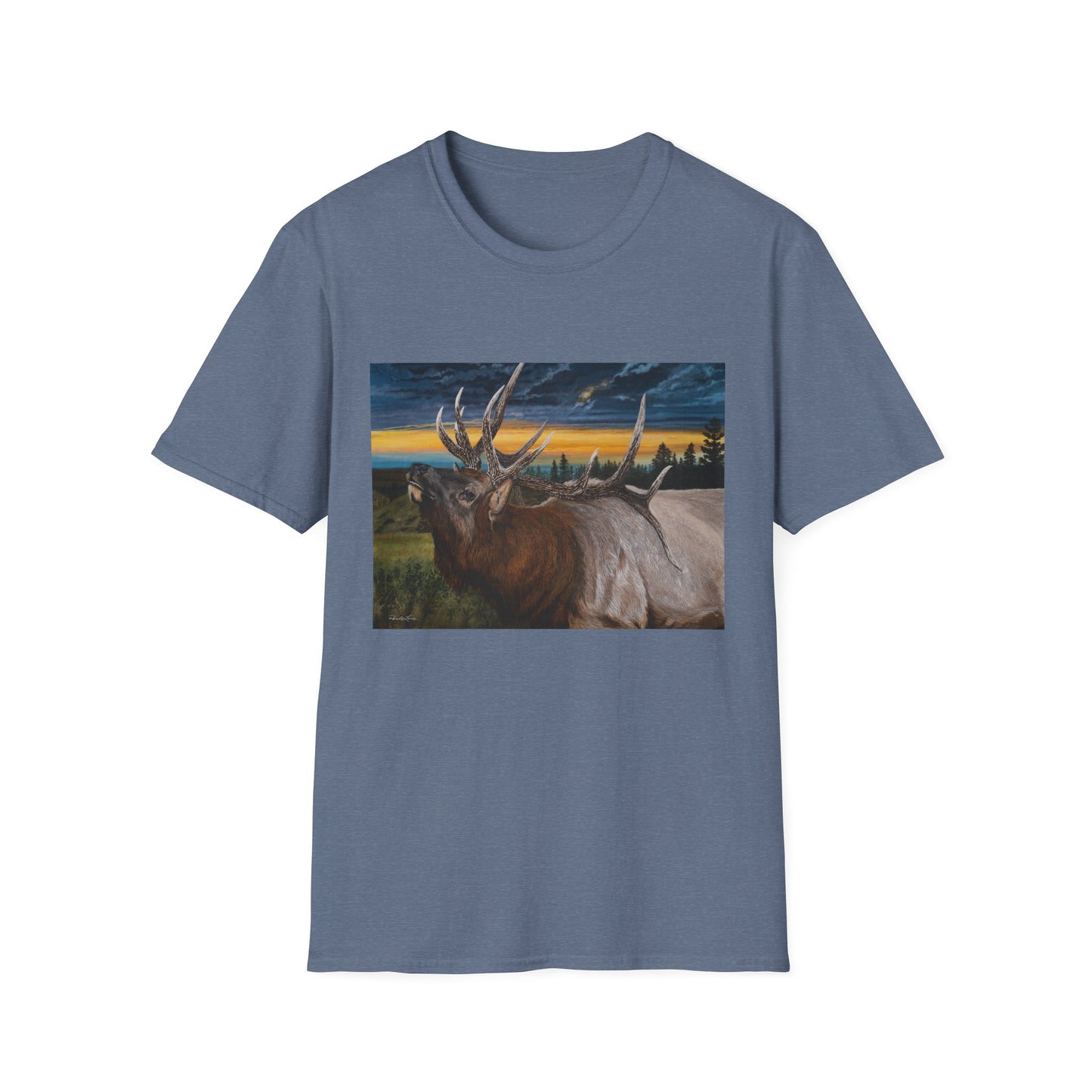 Sunset Serenade,  Elk Graphic Unisex soft T-Shirt