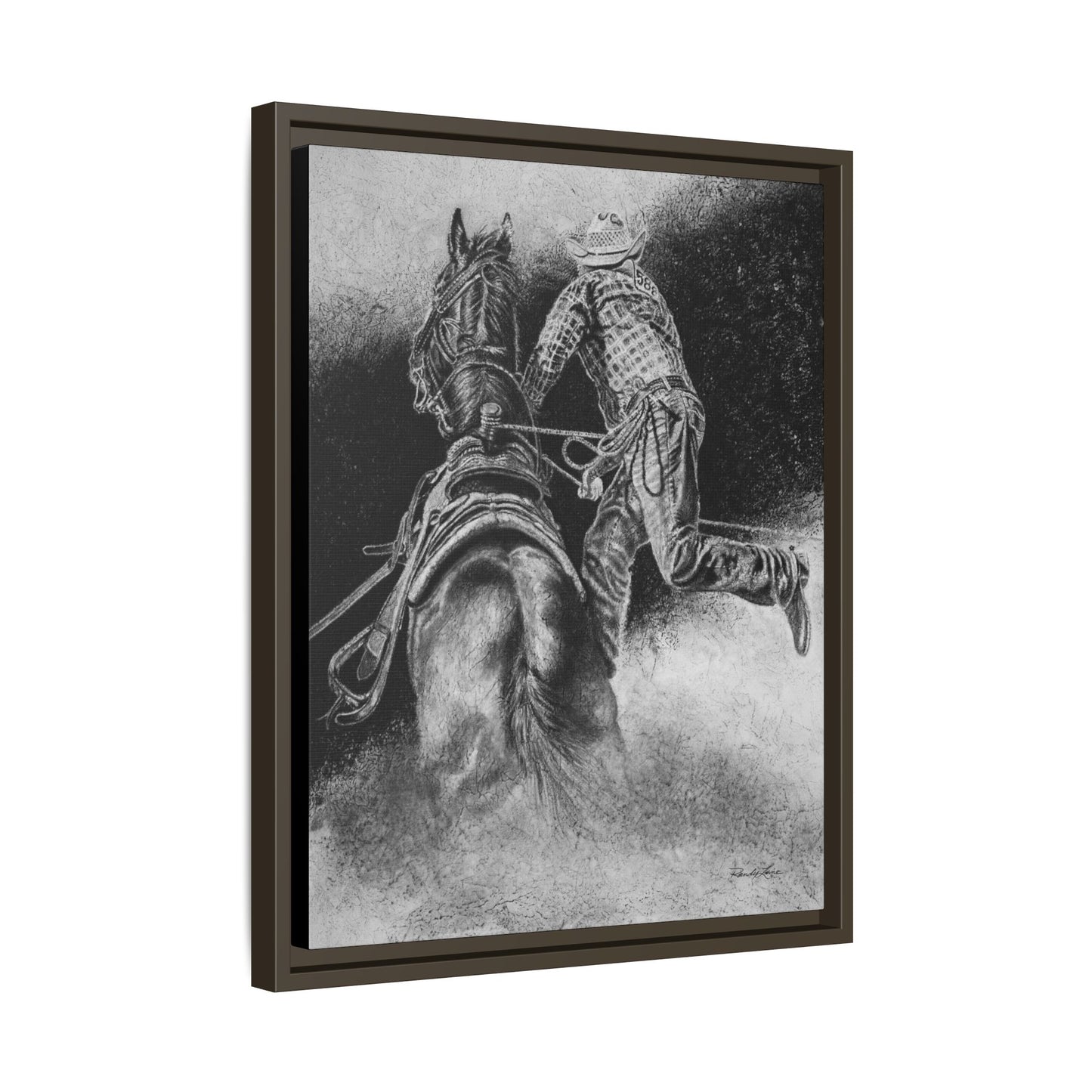 The Dismount. Steer Roper Framed Stretched Canvas Art