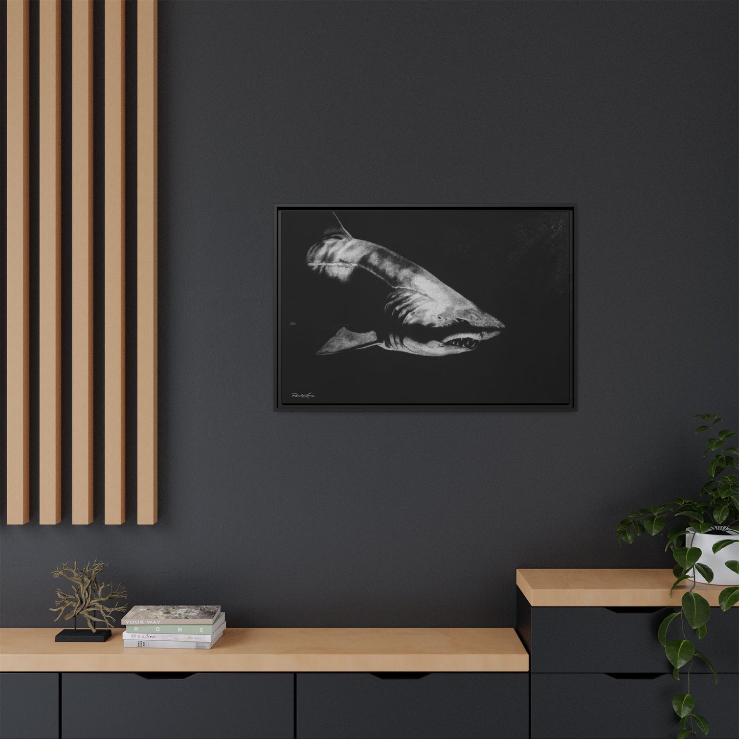 Below, Framed Shark Fine Art Print, Matte Canvas Wall Decor