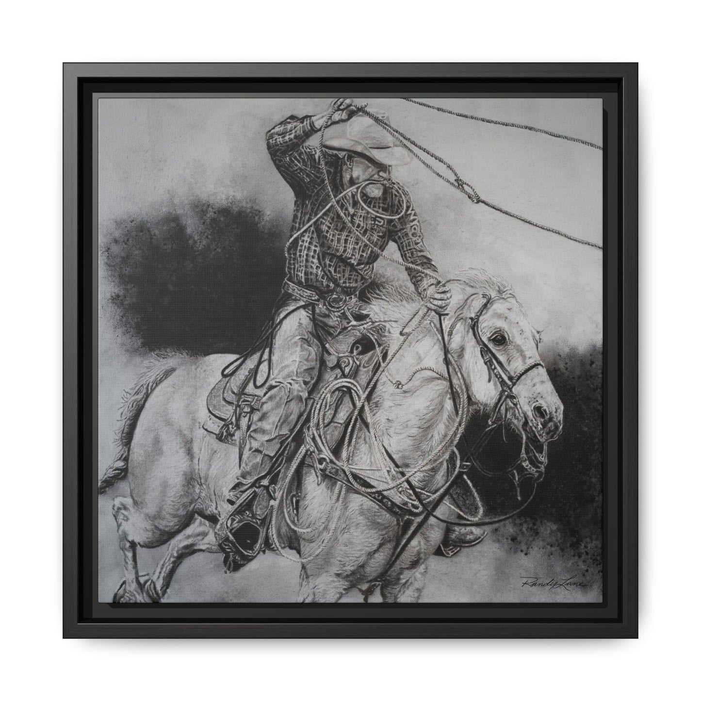 Let it Fly, Rodeo Tie-down Roper Painting, Matte Framed Stretched Canvas