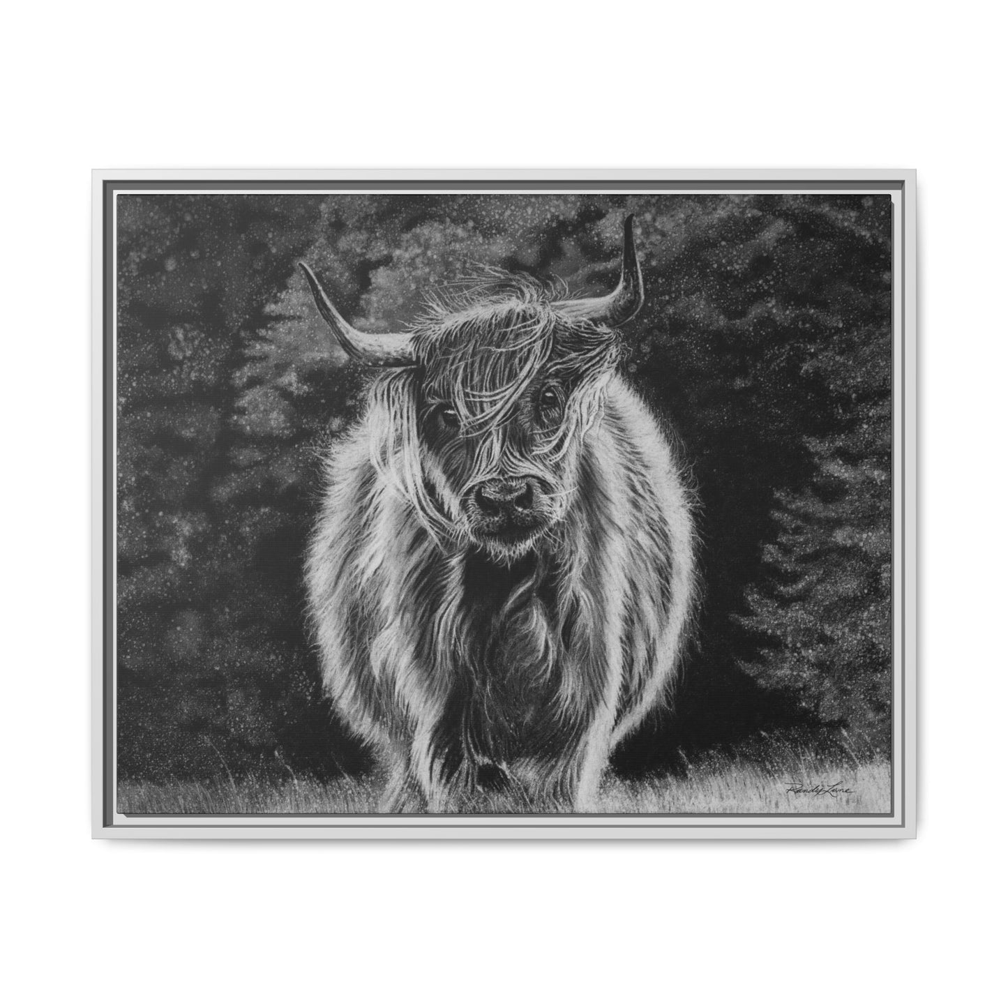 Ragamuffin. Highland Cow Framed Stretched Matte Canvas Print