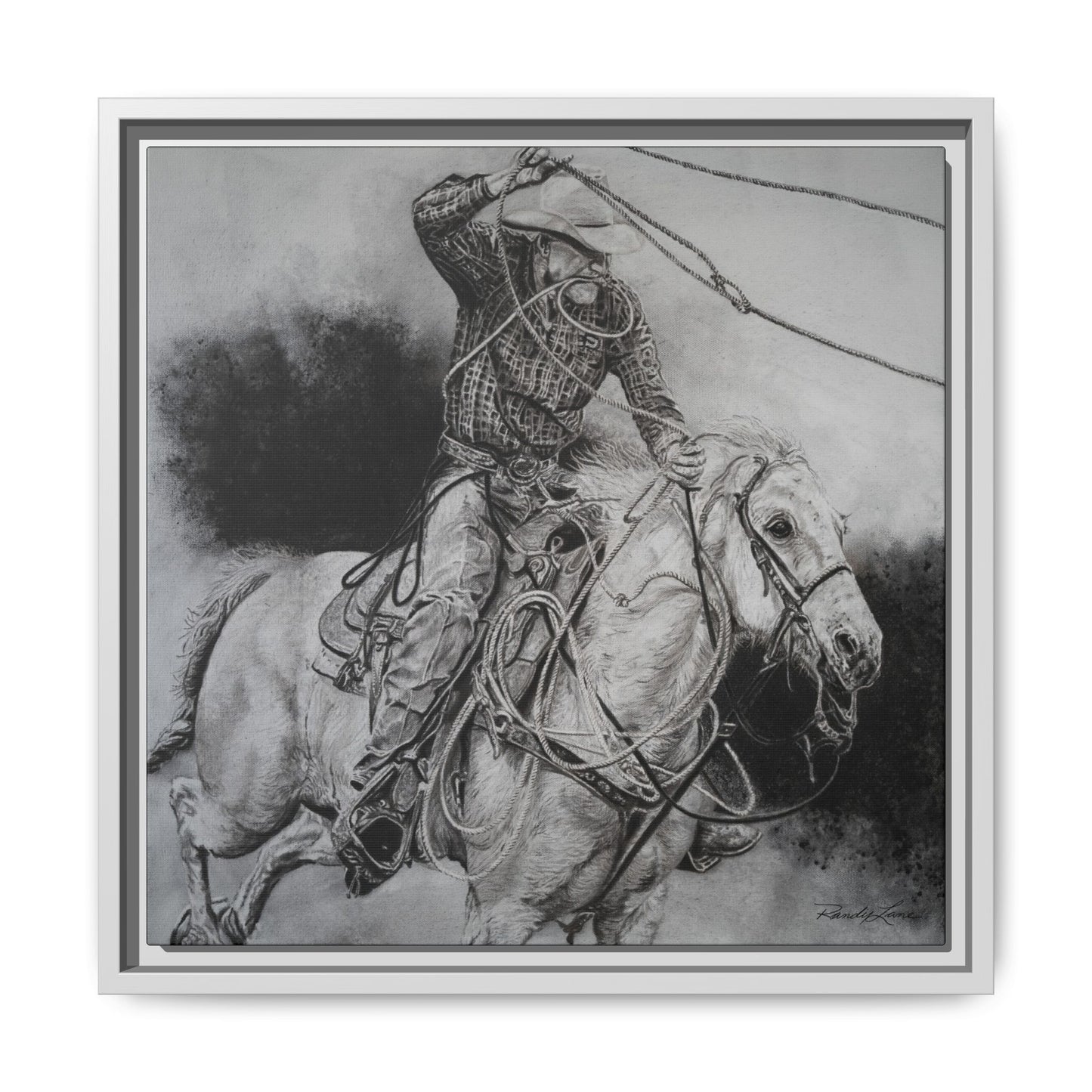 Let it Fly, Rodeo Tie-down Roper Painting, Matte Framed Stretched Canvas