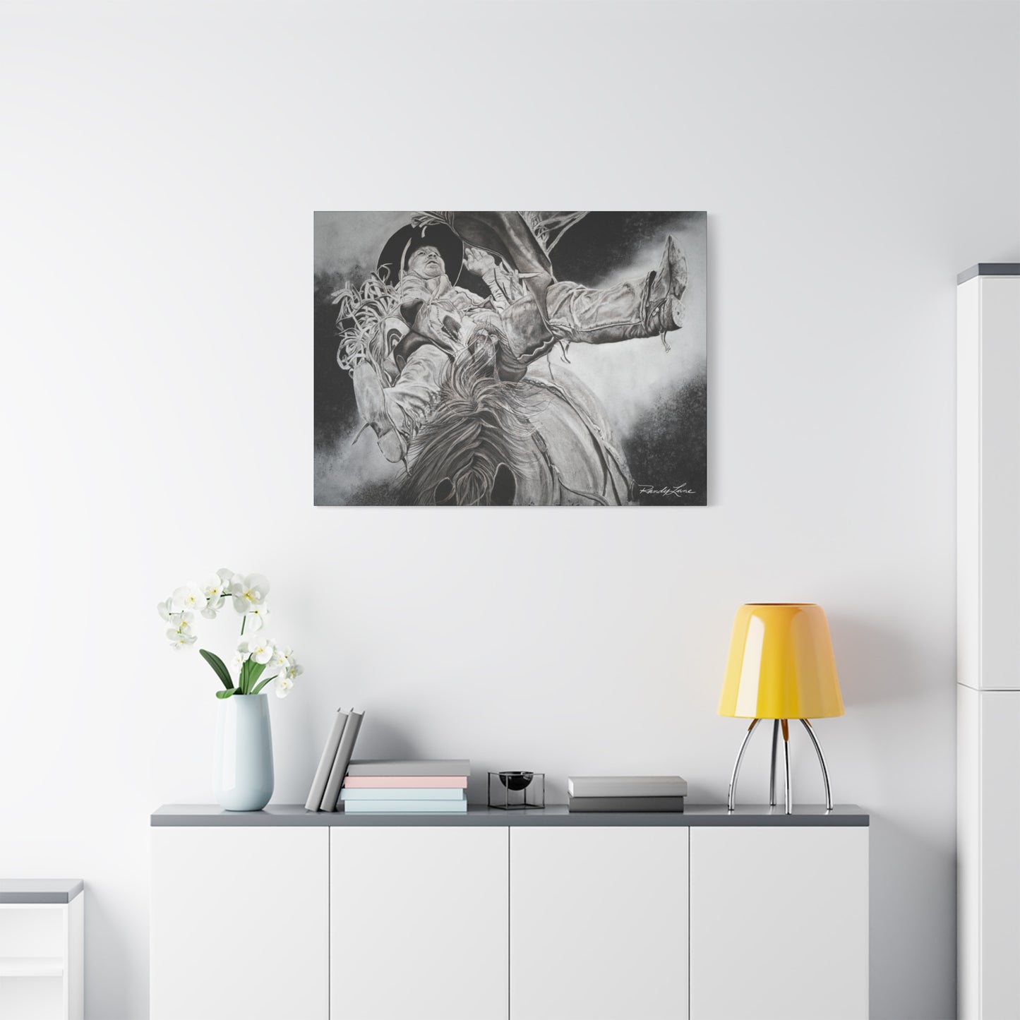 Battle Tested, Rodeo Bareback Rider Painting, Stretched Matte Canvas Print