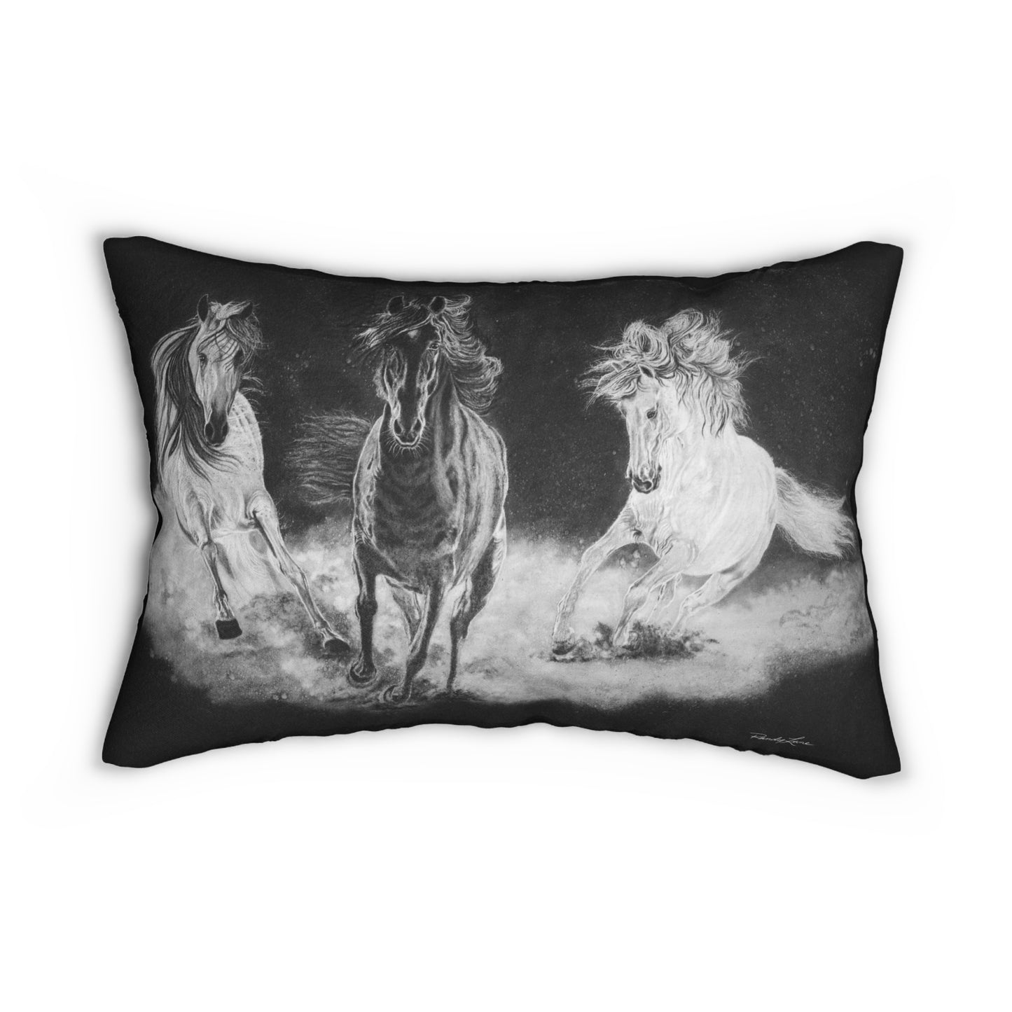 Midnight Run. Horse Art Lumbar Pillow