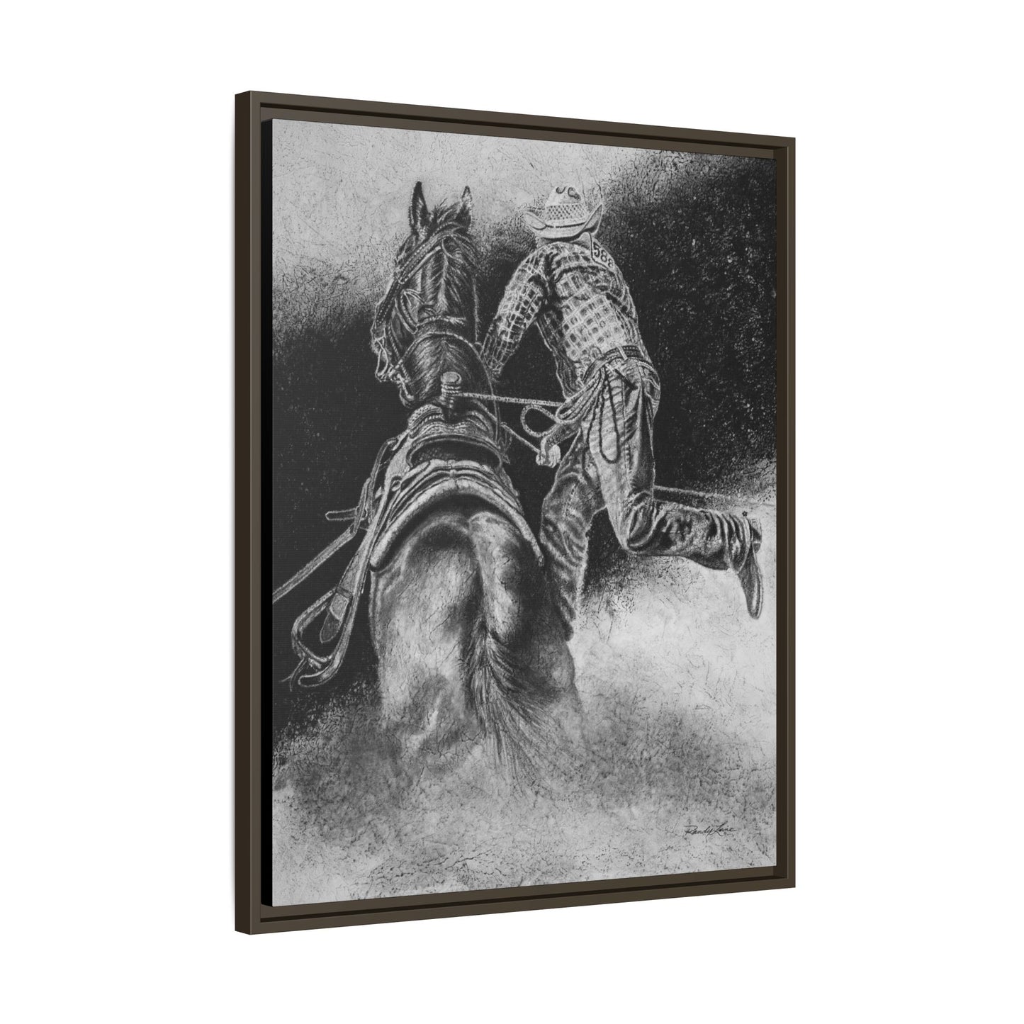 The Dismount. Steer Roper Framed Stretched Canvas Art