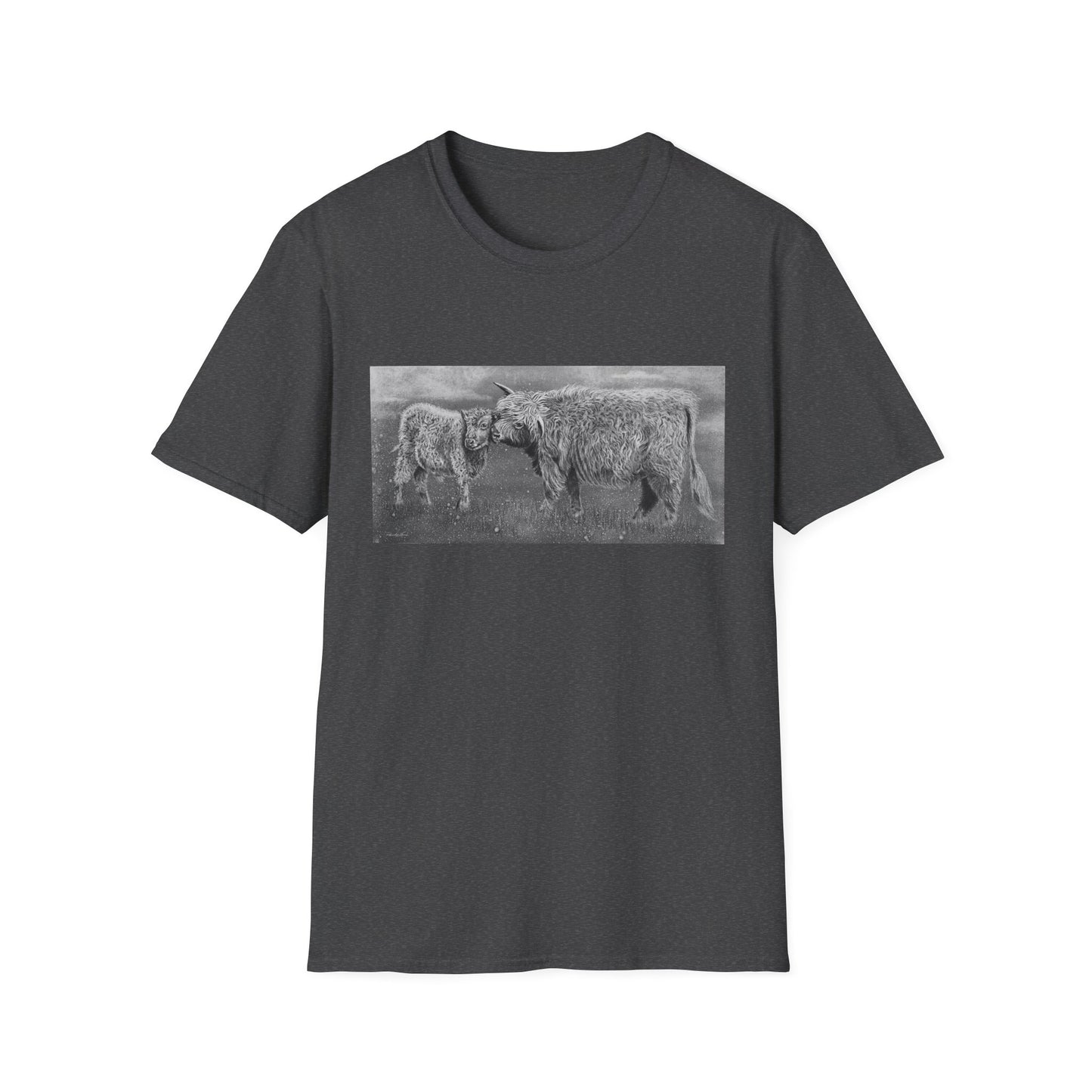 Highland Love, Highland Cow Print Unisex Softstyle T-Shirt