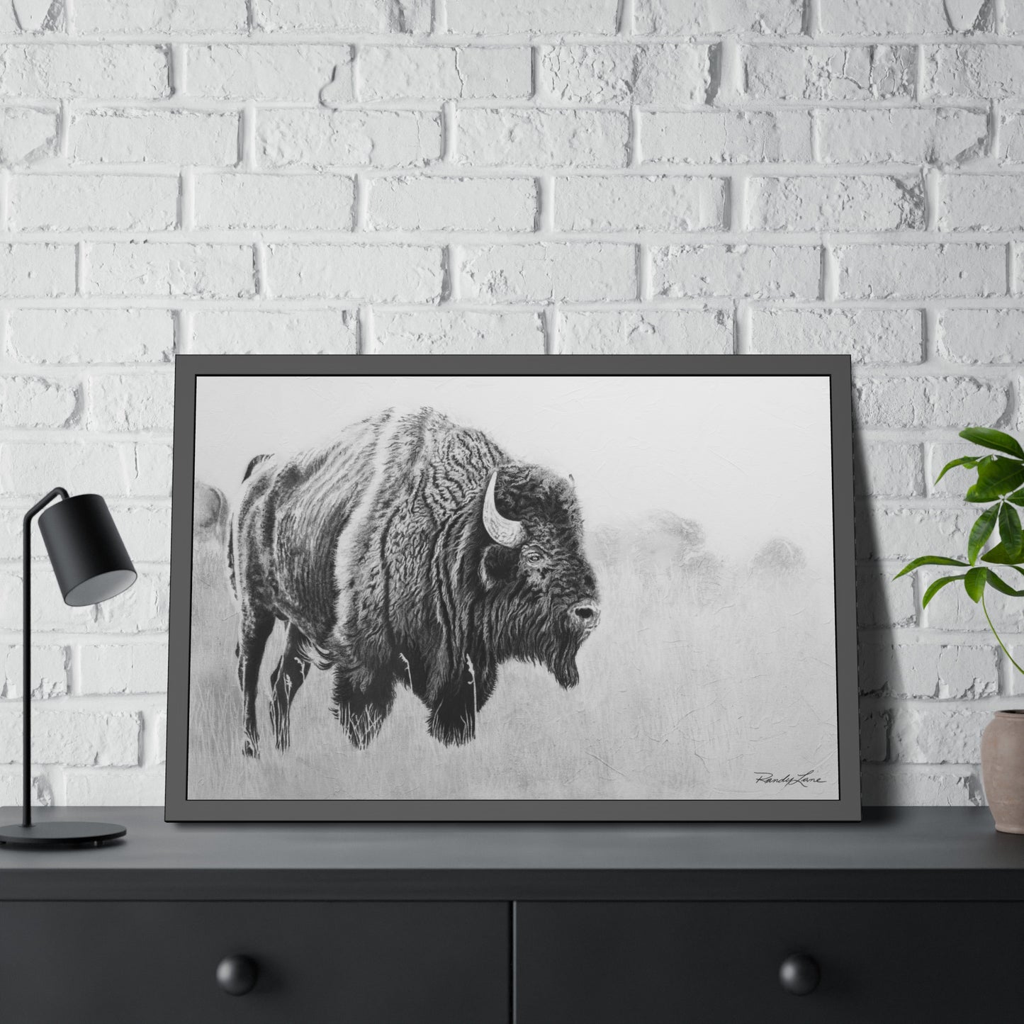 Prairie Bison, Bison Charcoal Art Framed Print