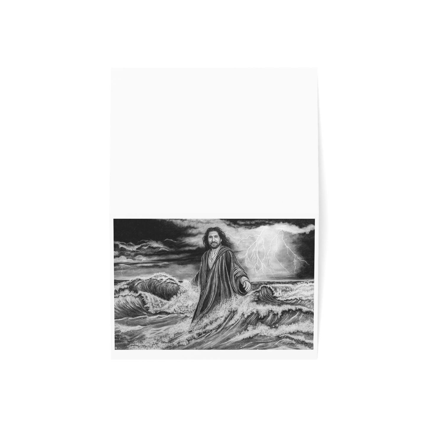 View from the Boat, Jesus Walking on Water Painting Greeting Card – Inspirational Christian Sympathy & Encouragement Cards (Single or Bulk Packs)
