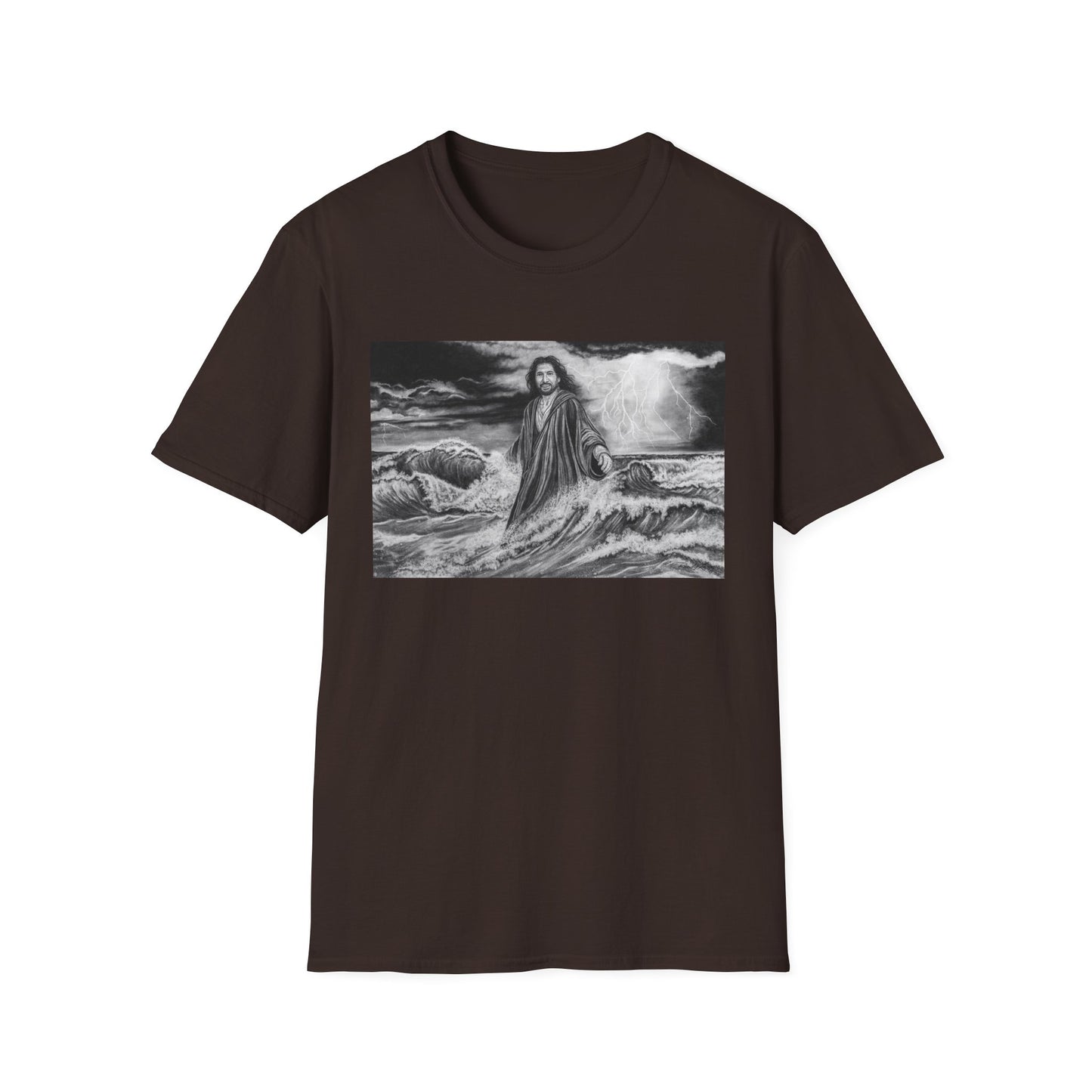 View from the Boat, Jesus Walking on Water Painting T-Shirt — Spiritual Christian Faith Tee