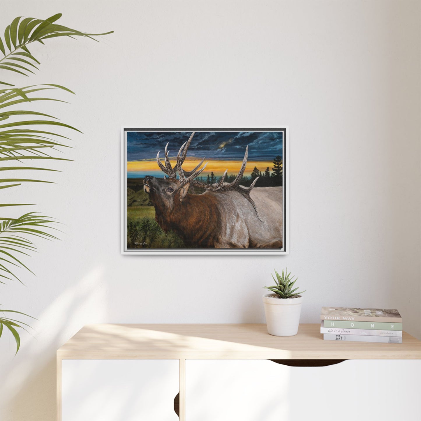 Sunset Serenade,  Elk Framed Matte Canvas Print