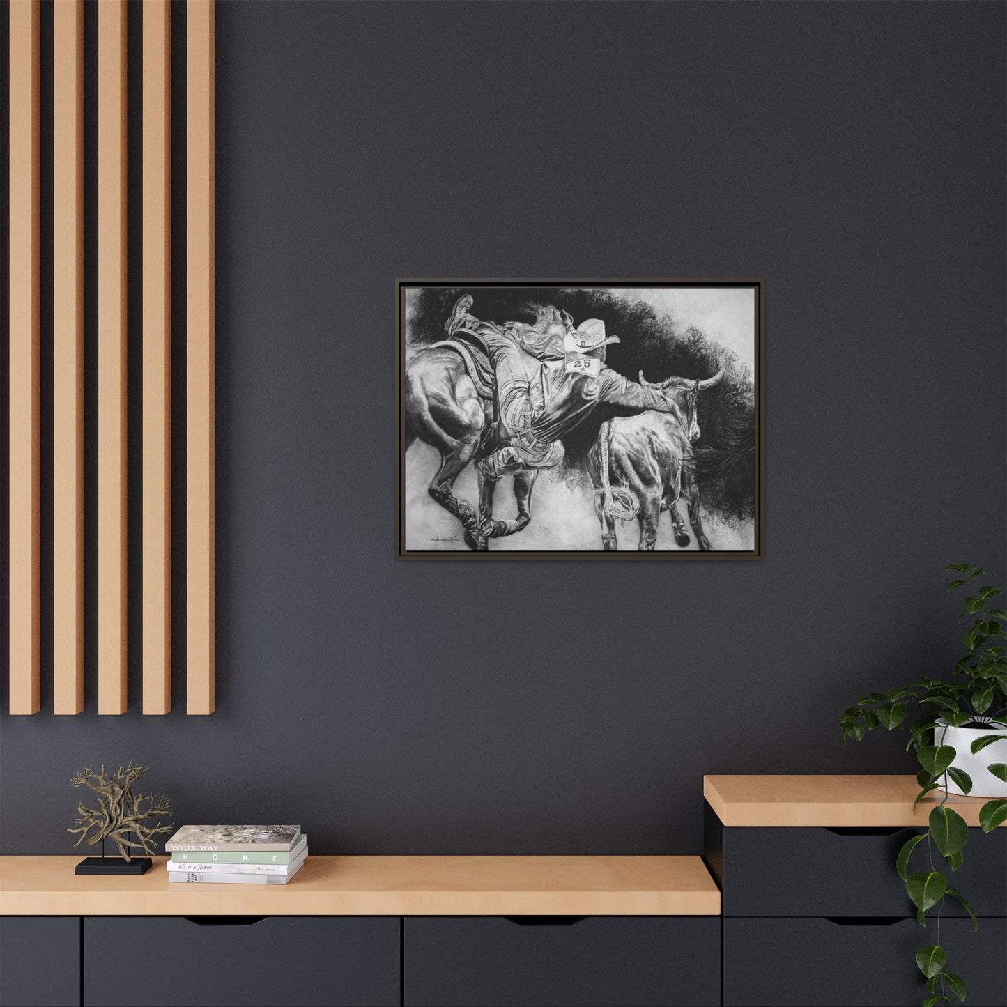 Contact. Cowboy Bulldogger Rodeo Art Framed Stretched Canvas Art