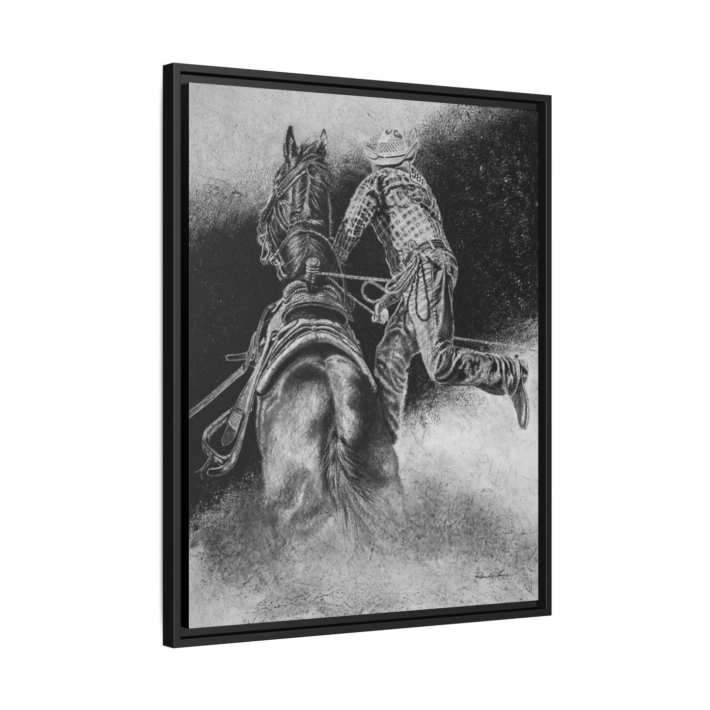 The Dismount. Steer Roper Framed Stretched Canvas Art