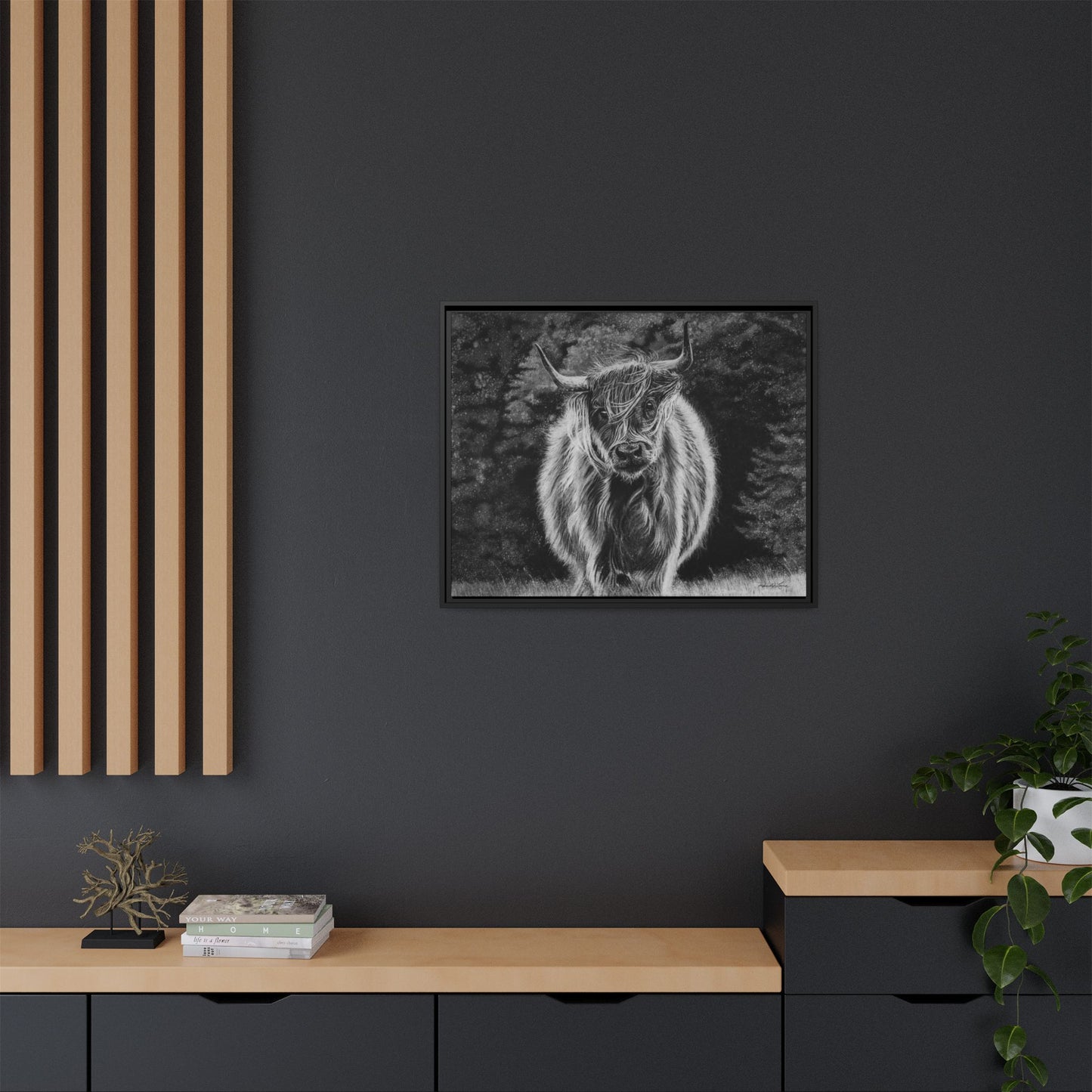 Ragamuffin. Highland Cow Framed Stretched Matte Canvas Print