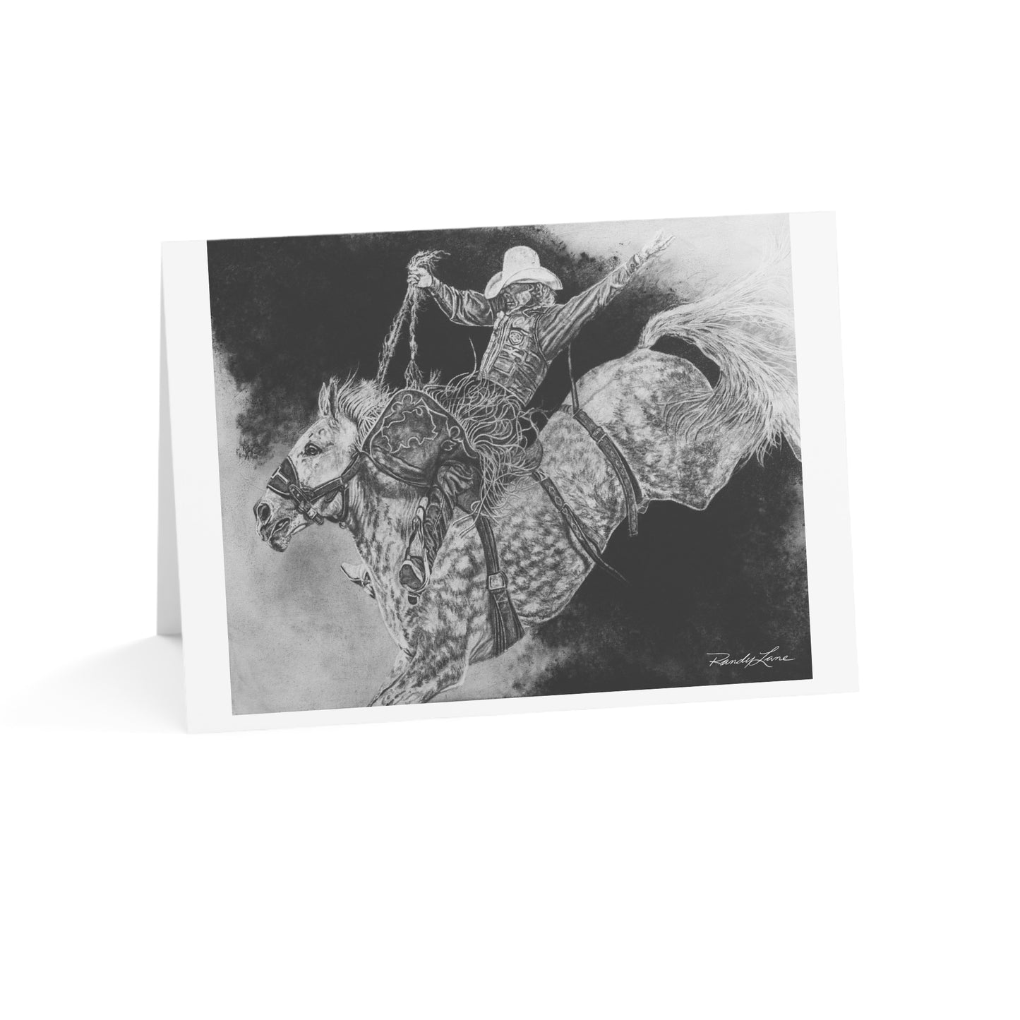 Big Grey, Rodeo Bareback Bronc Painting, Greeting Cards — Bucking Bronco Cowboy Art (Set of 1/10/30/50)
