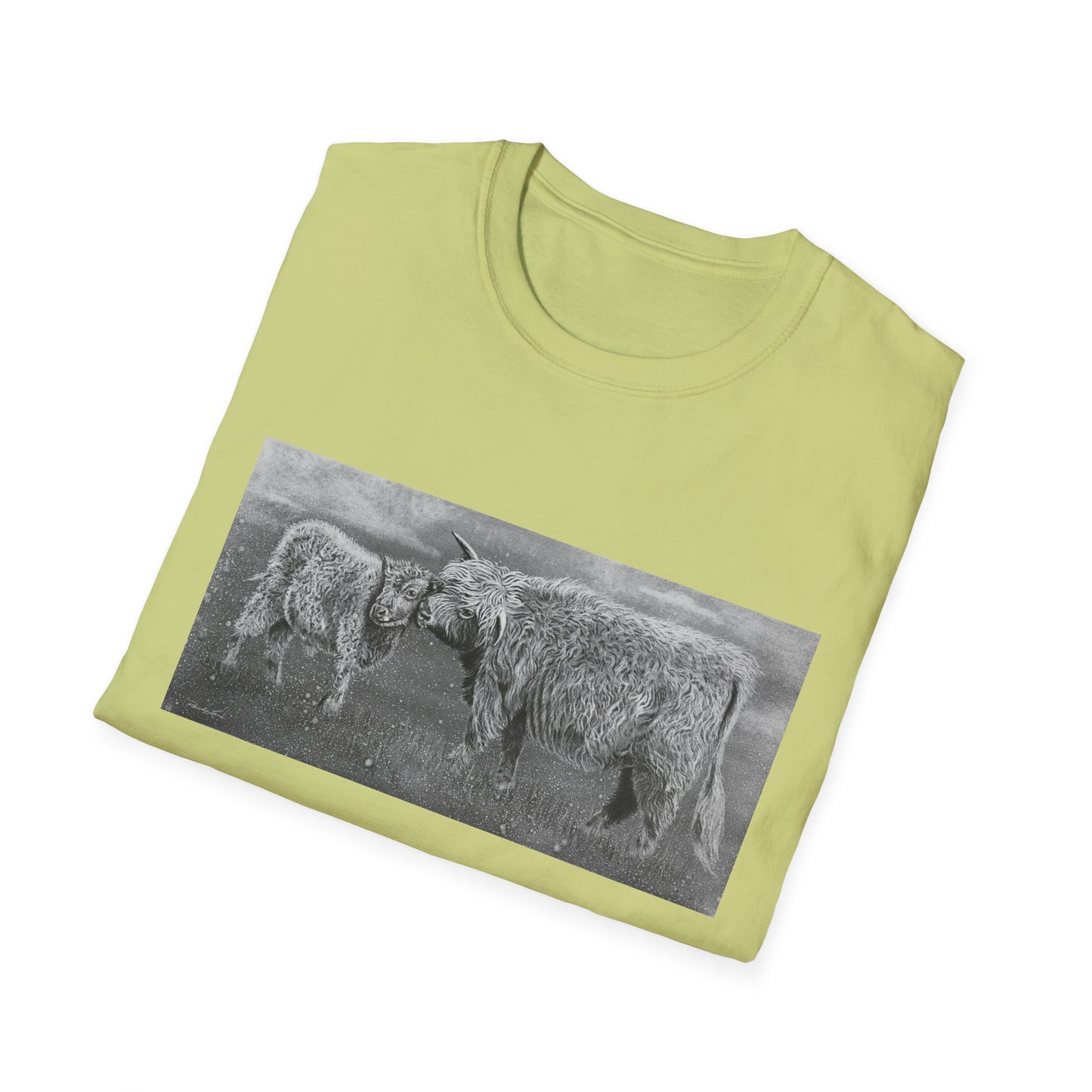 Highland Love, Highland Cow Print Unisex Softstyle T-Shirt