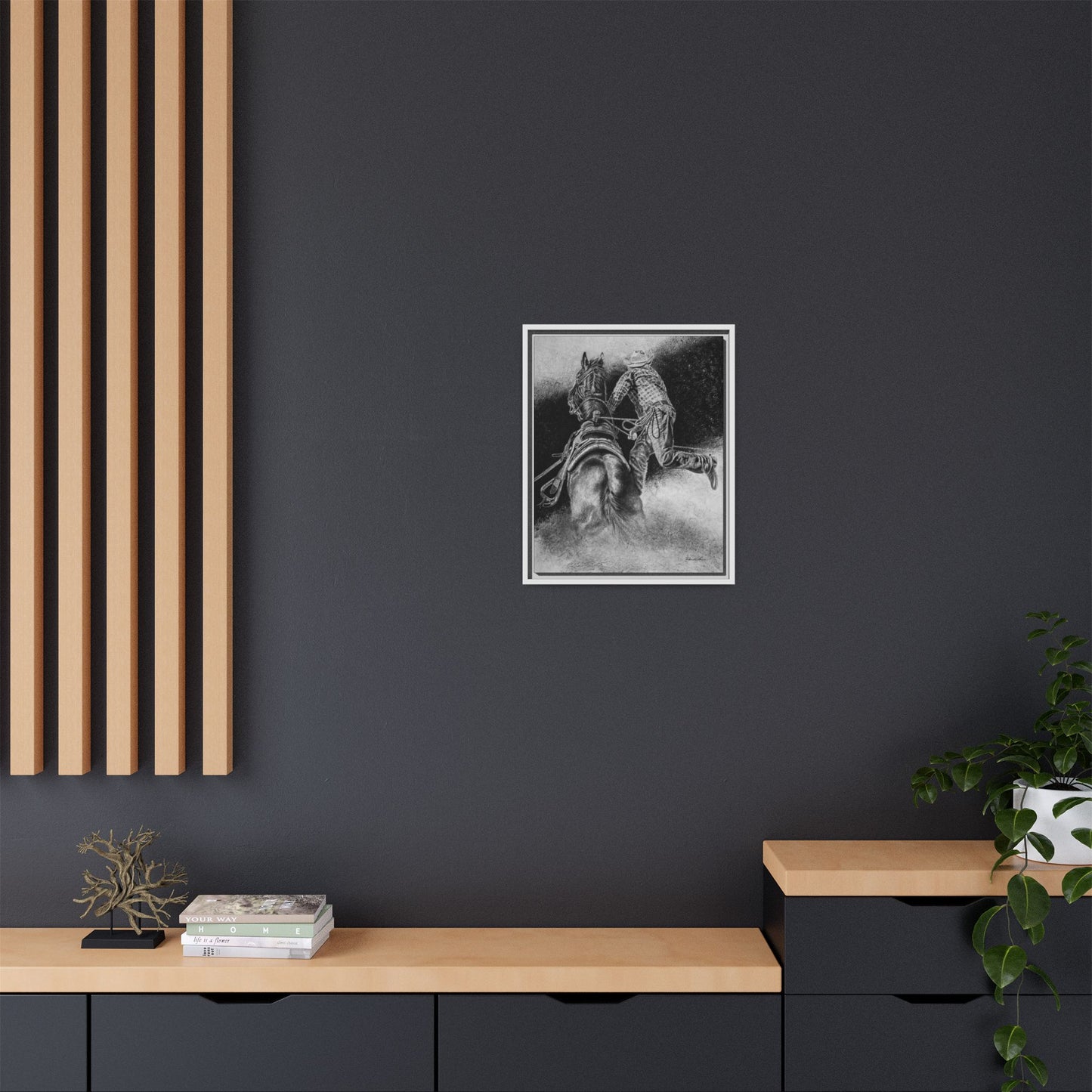 The Dismount. Steer Roper Framed Stretched Canvas Art