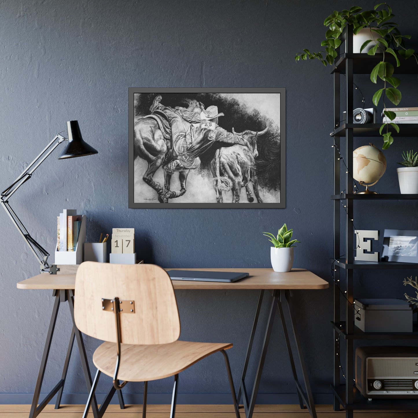 Contact. Cowboy Bulldogger Rodeo Framed Fine Art Print
