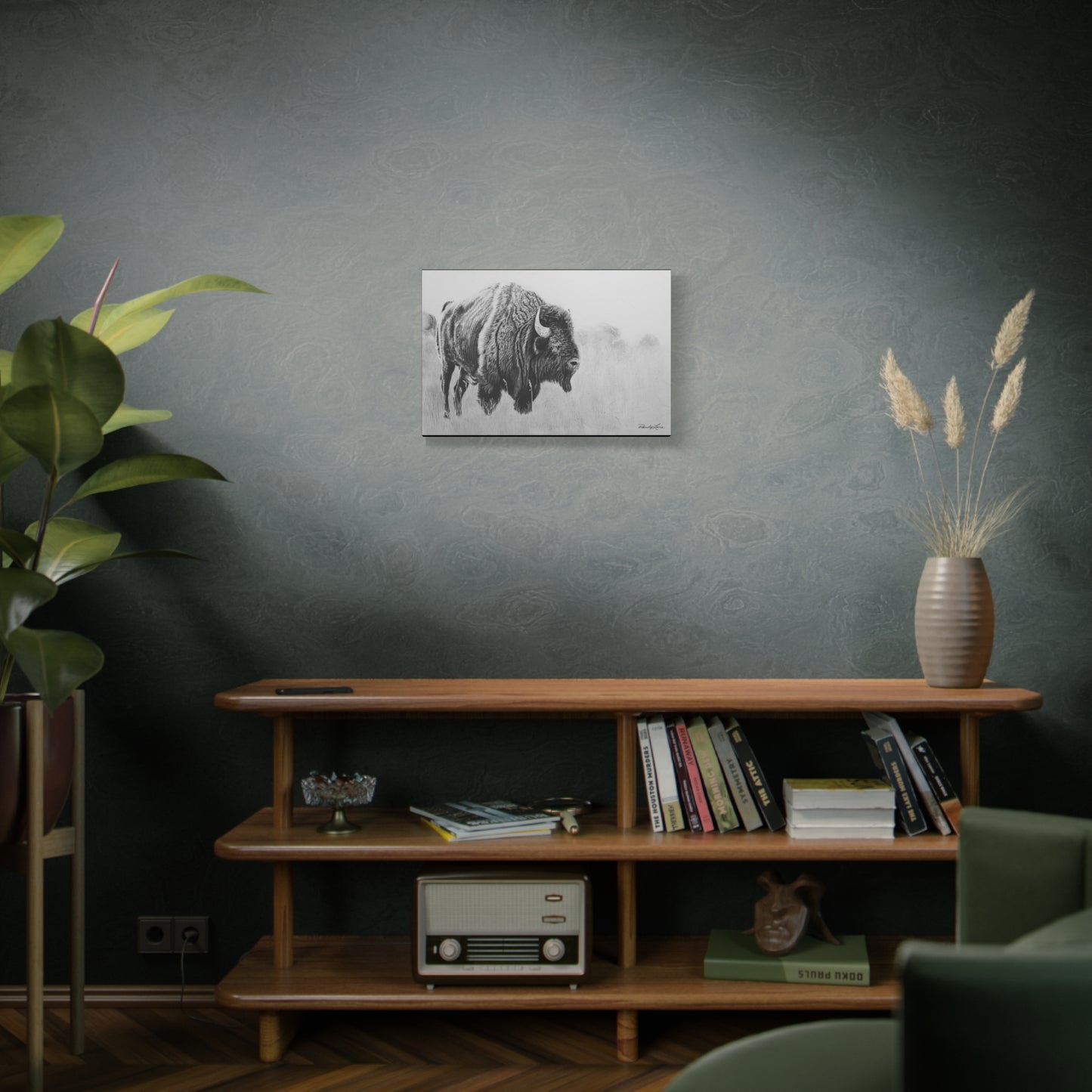 Prairie Bison, Buffalo Charcoal Art Matte Canvas Print — Stretched 1.25" Wall Decor