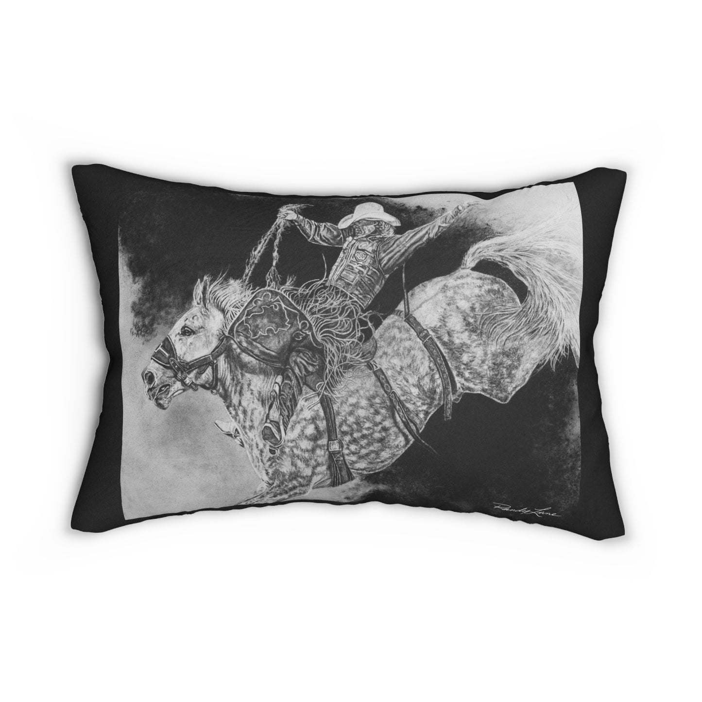 Big Grey, Rodeo Bareback Bronc Painting Lumbar Pillow