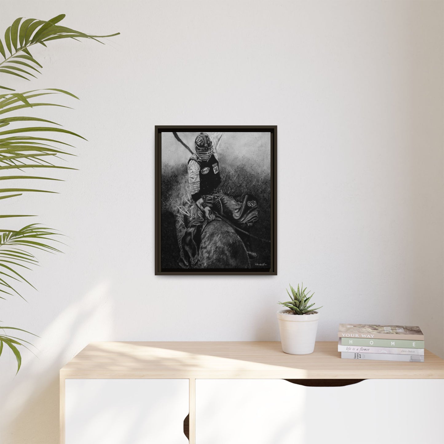 Gettin Frosty. Bull Rider Framed Stretched Matte Canvas Print