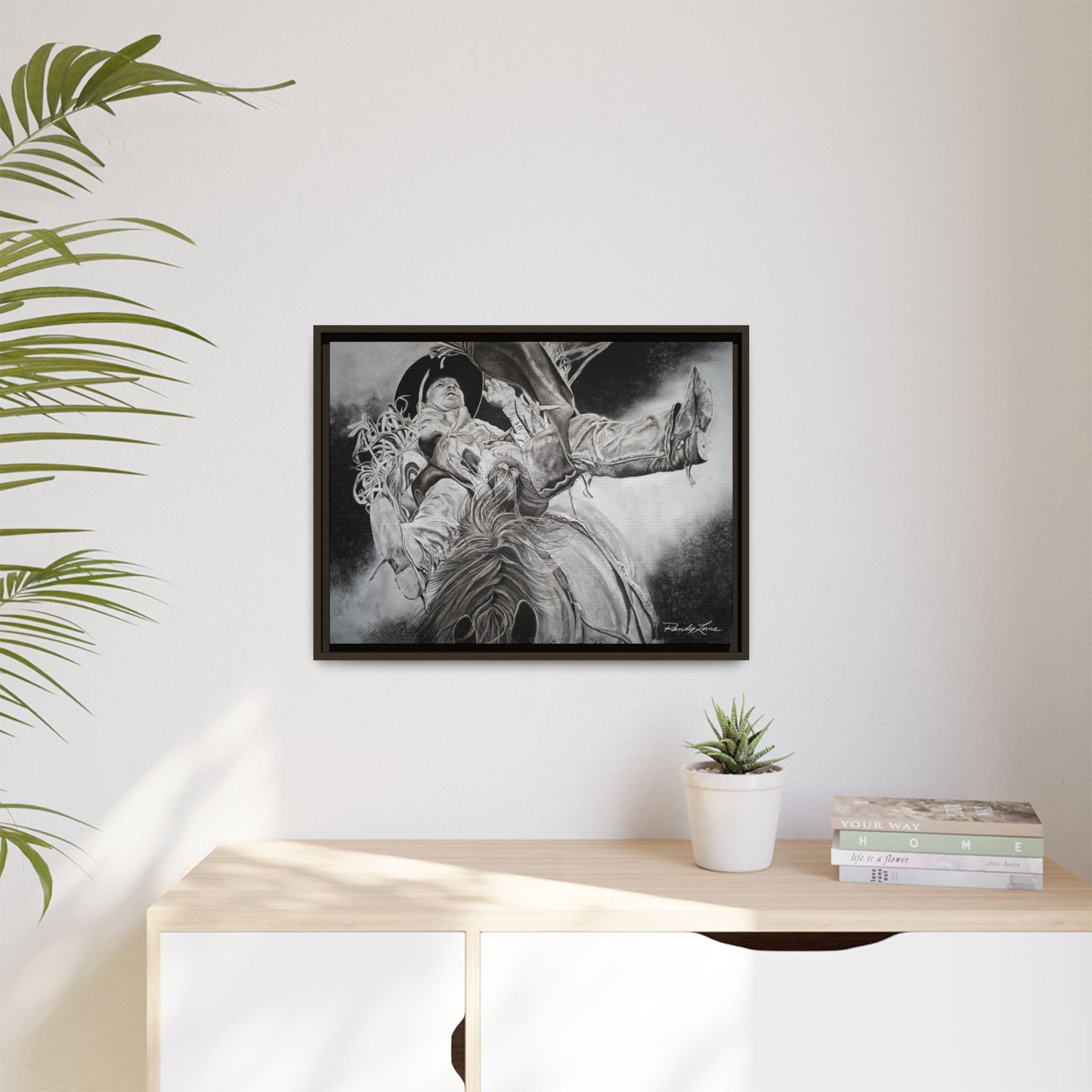 Battle Tested, Rodeo Bareback Rider Painting, Framed Matte Canvas Print