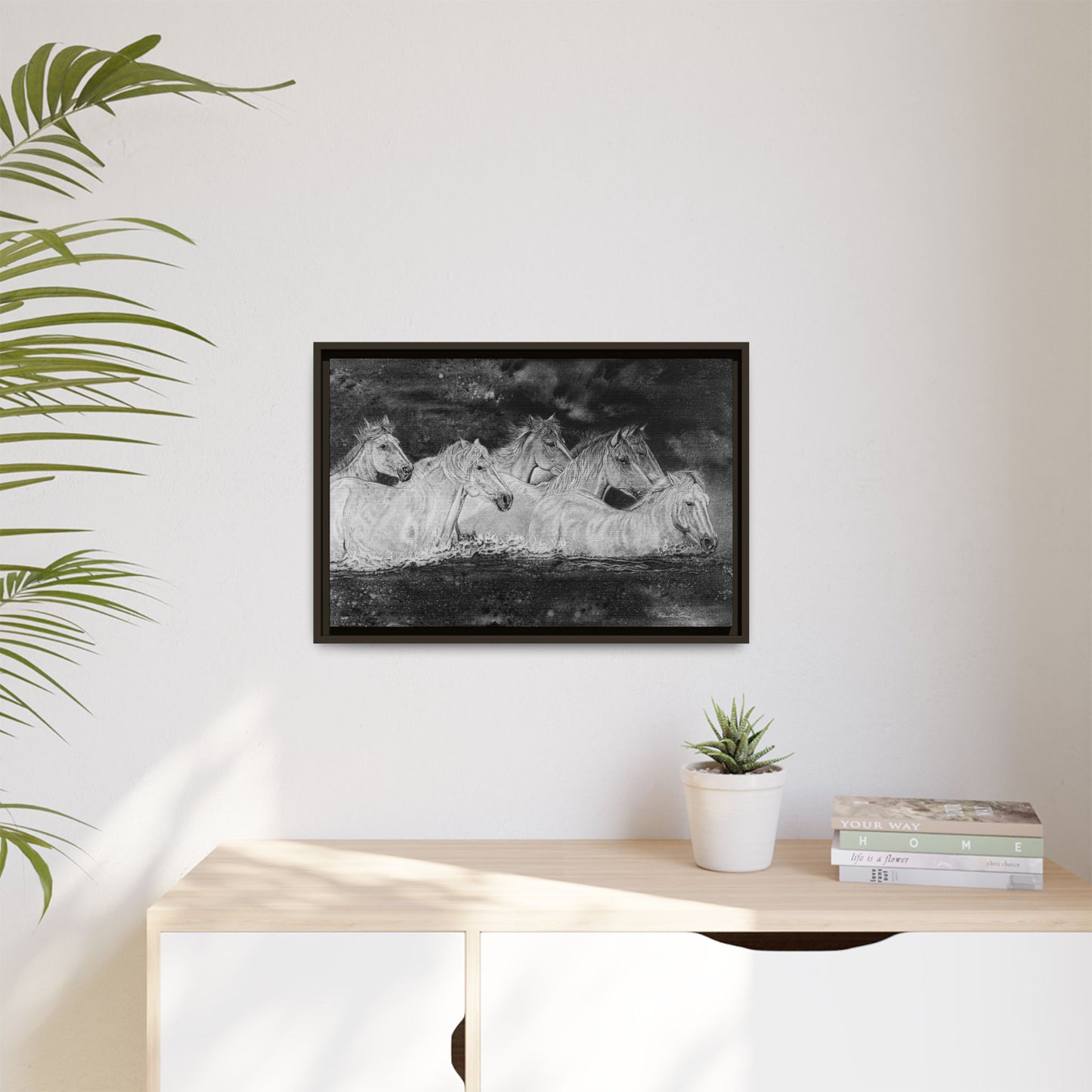 Night Swim, Framed Horse Canvas Art