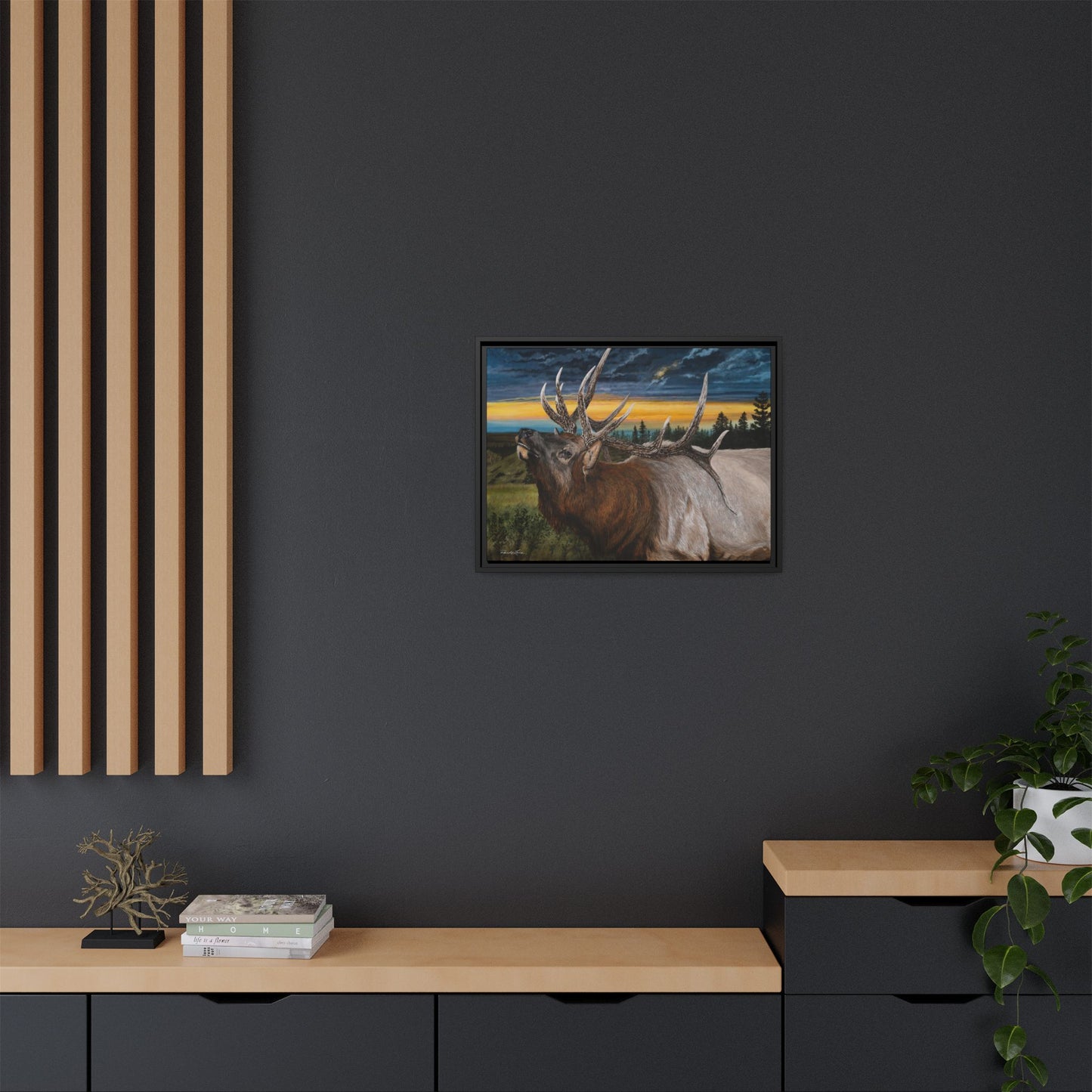 Sunset Serenade,  Elk Framed Matte Canvas Print
