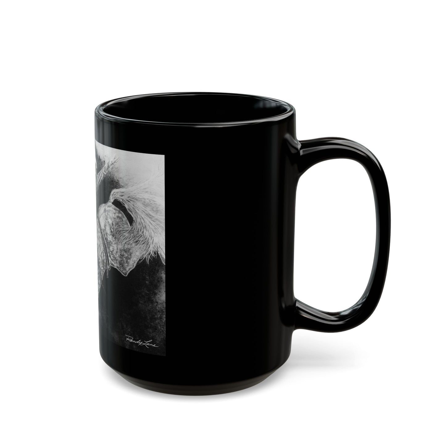 Big Grey, Rodeo Bareback Bronc Painting Black Mug — Western Bucking Bronco Coffee Cup (11oz/15oz)