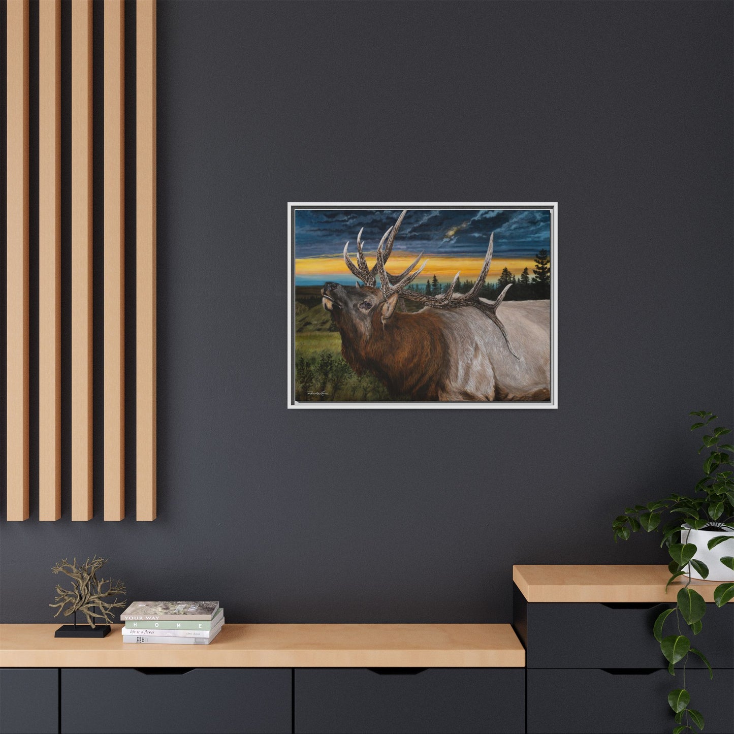 Sunset Serenade,  Elk Framed Matte Canvas Print