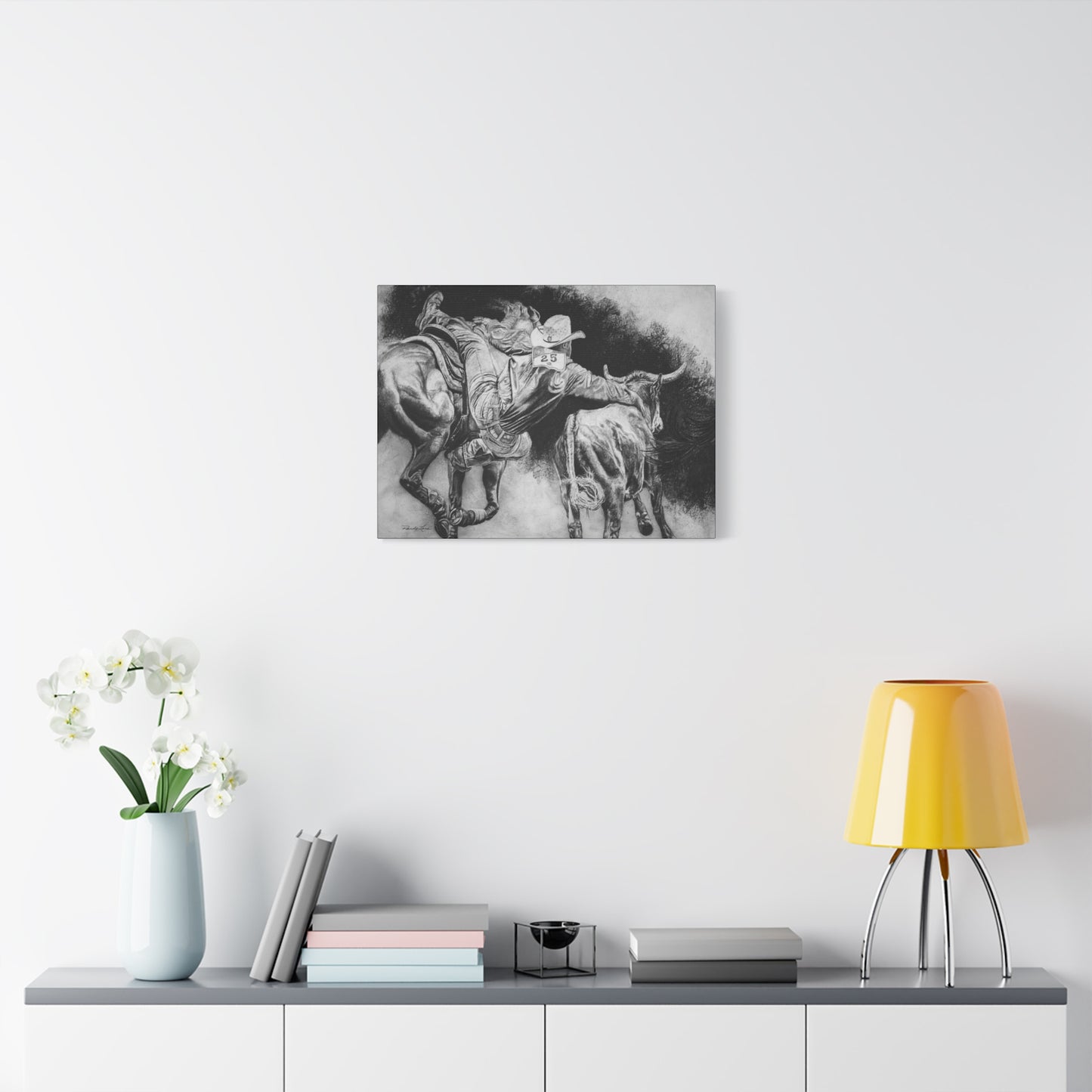 Contact. Cowboy Bulldogger Rodeo Art Stretched Canvas Print