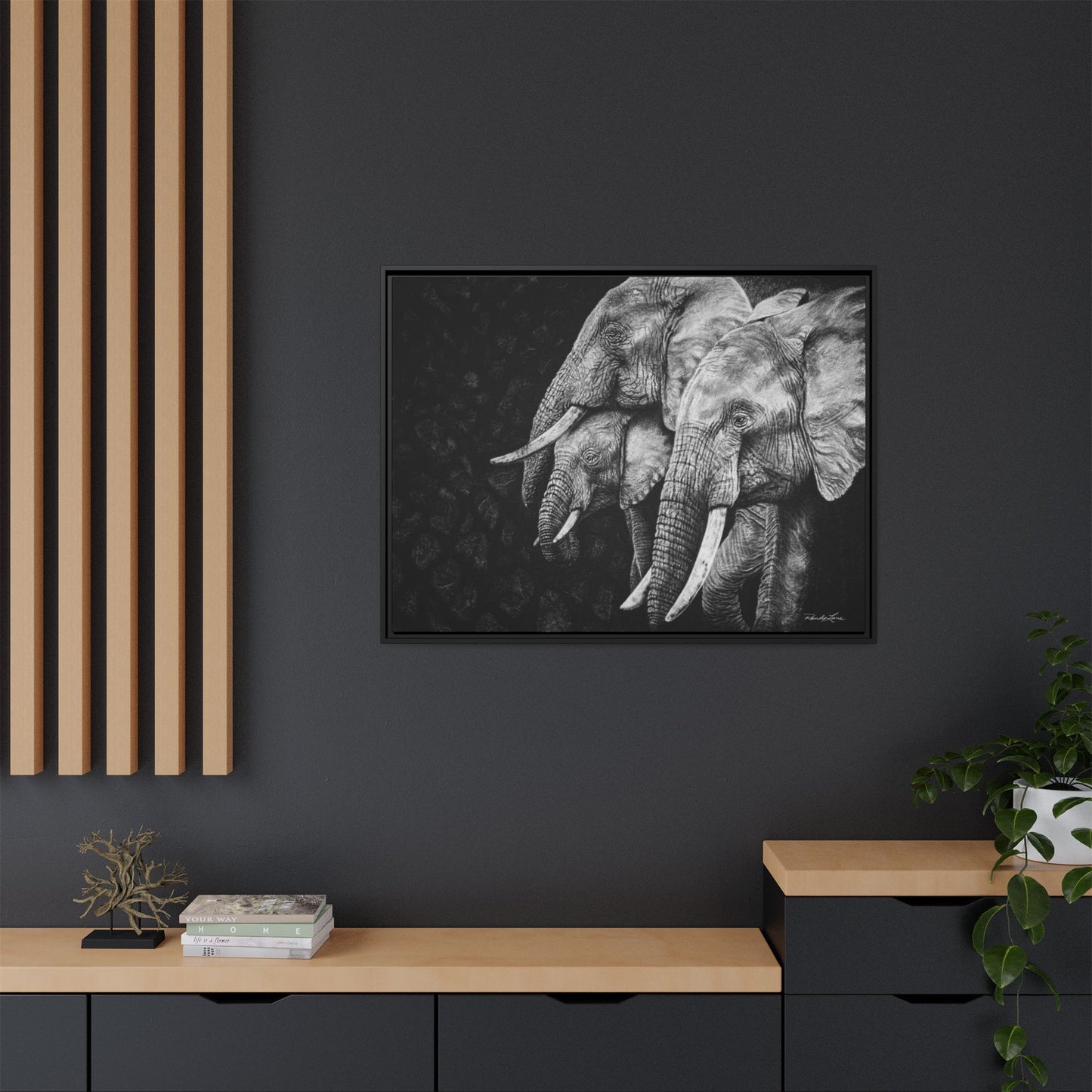 Brushland Bond. Elephant Art Framed Stretched Matte Canvas Print