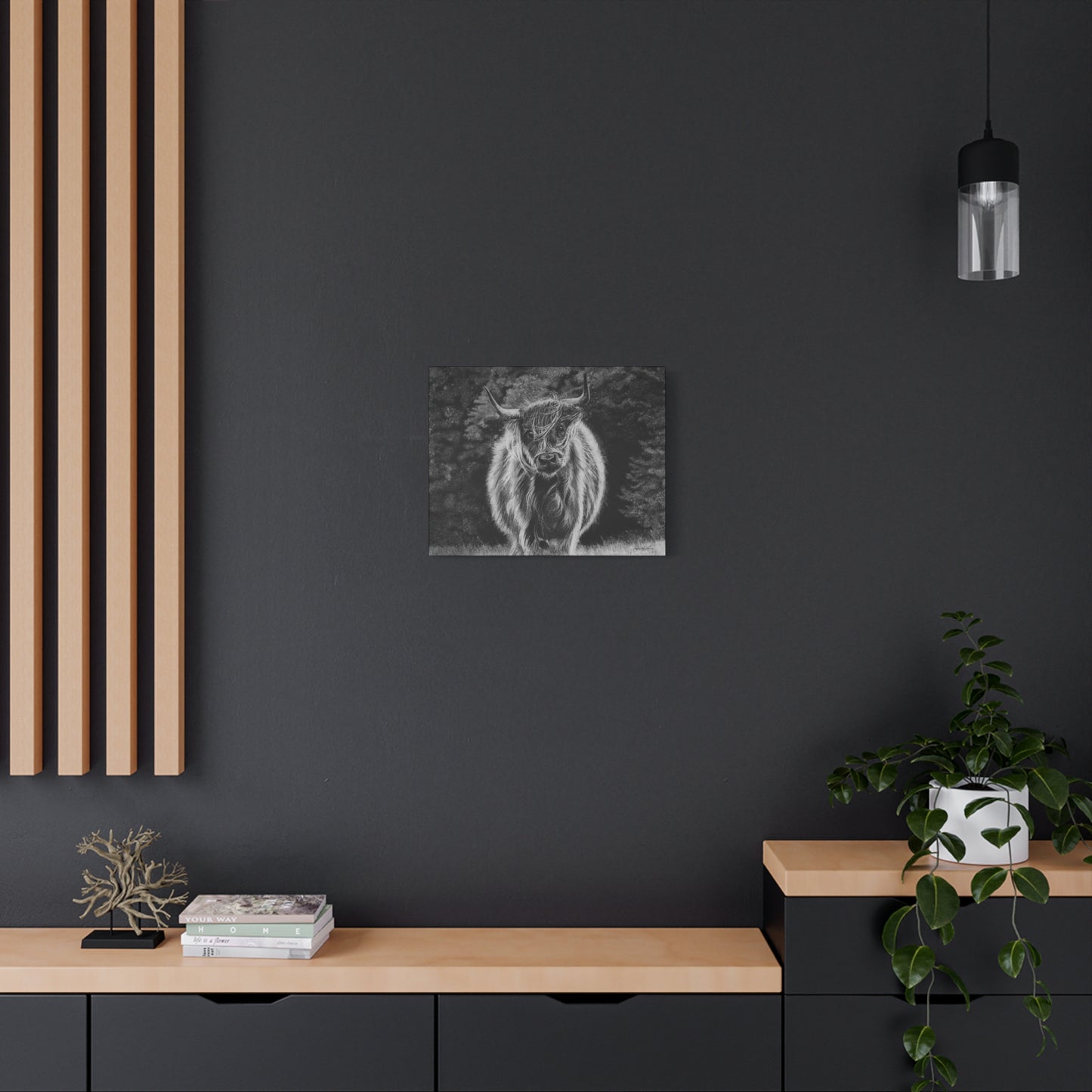 Ragamuffin. Highland Cow Stretched Matte Canvas Wall Art