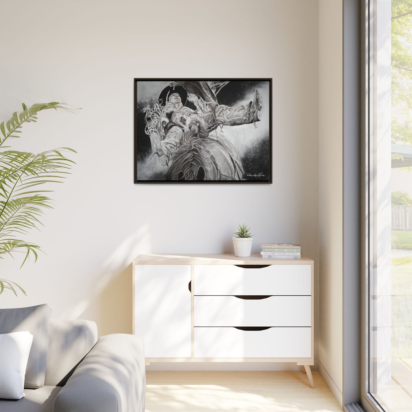 Battle Tested, Rodeo Bareback Rider Painting, Framed Matte Canvas Print