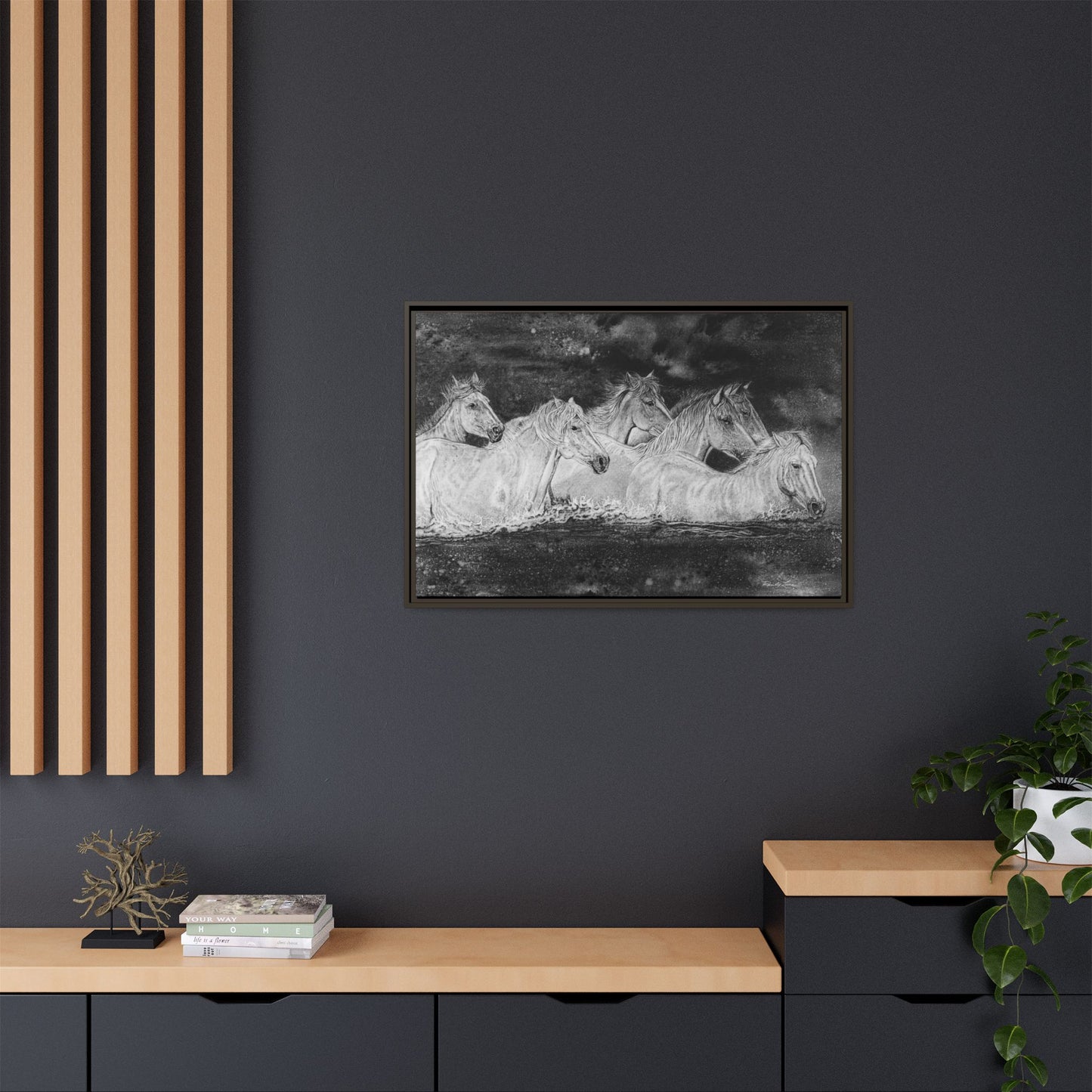 Night Swim, Framed Horse Canvas Art