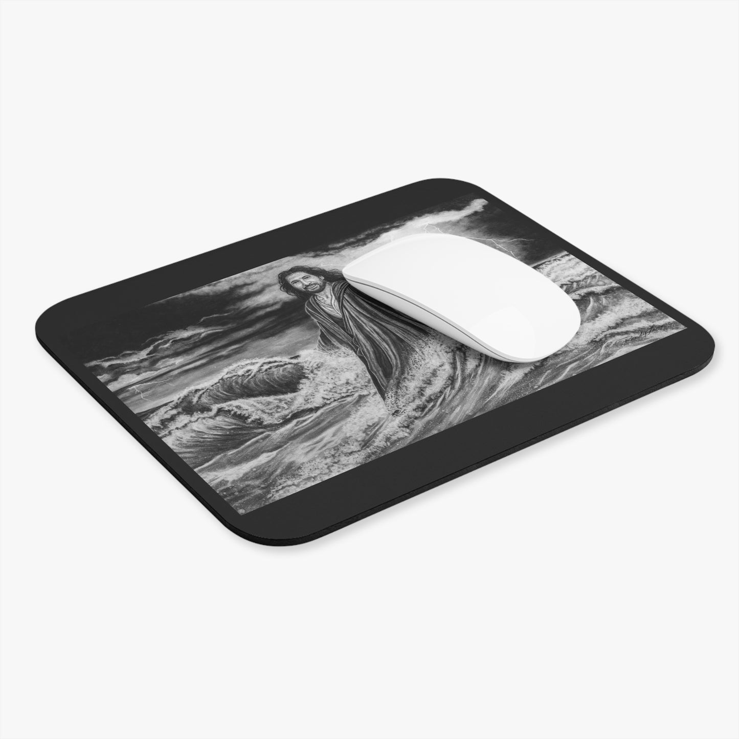View from the Boat, Jesus Walking on Water Painting Mouse Pad — Christian Faith Desk Accessory