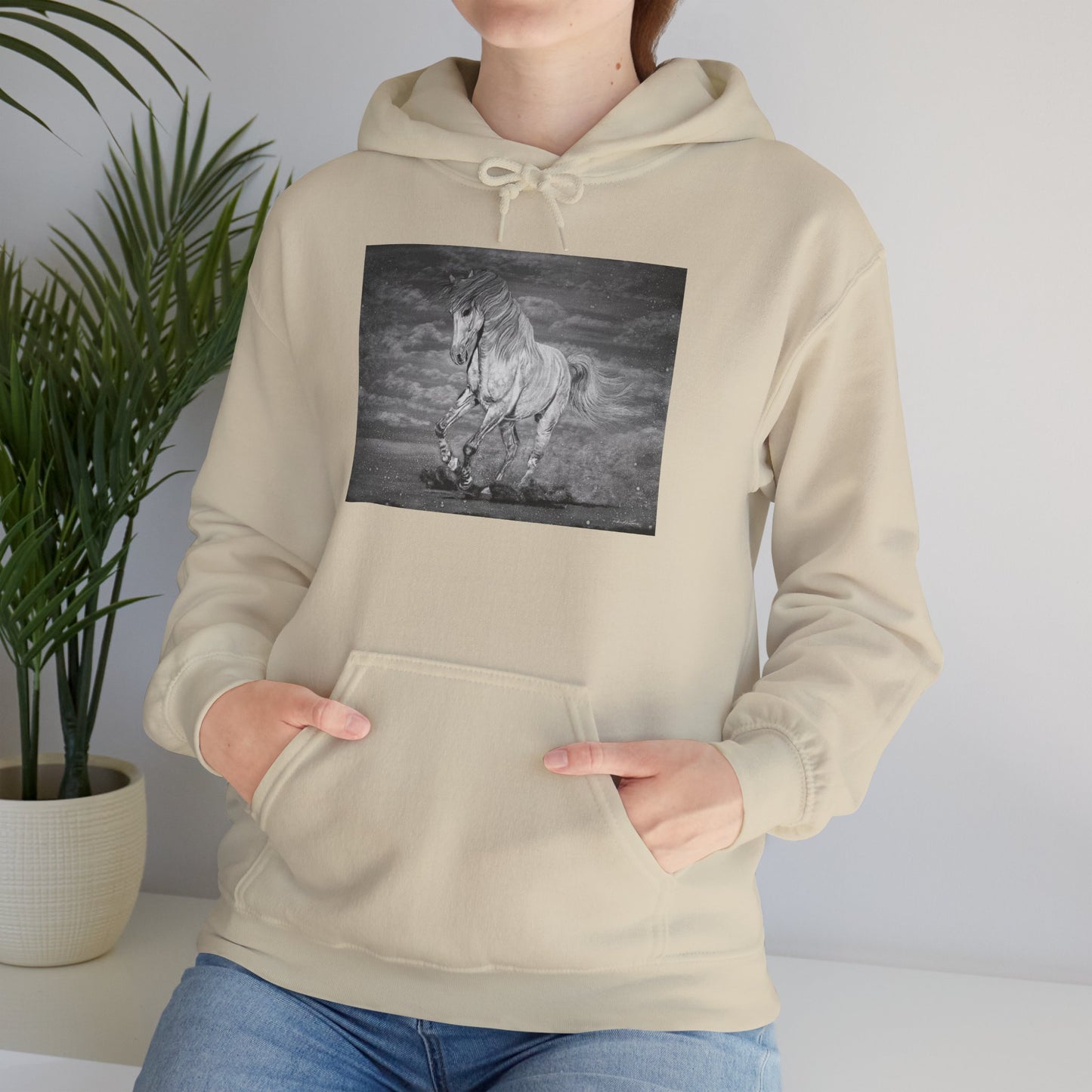 Equine Elegance. Prancing Horse Print Hooded Sweatshirt