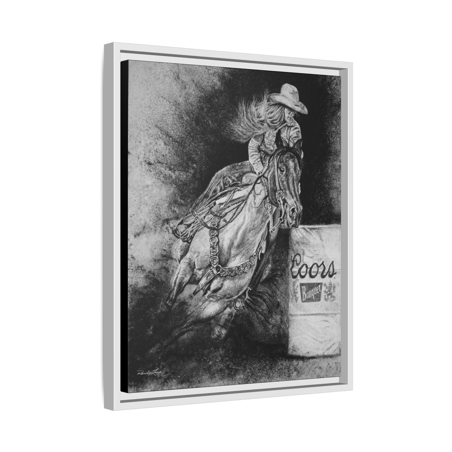 Sophie's Run. Rodeo Barrel Racer Framed Stretched Canvas Art