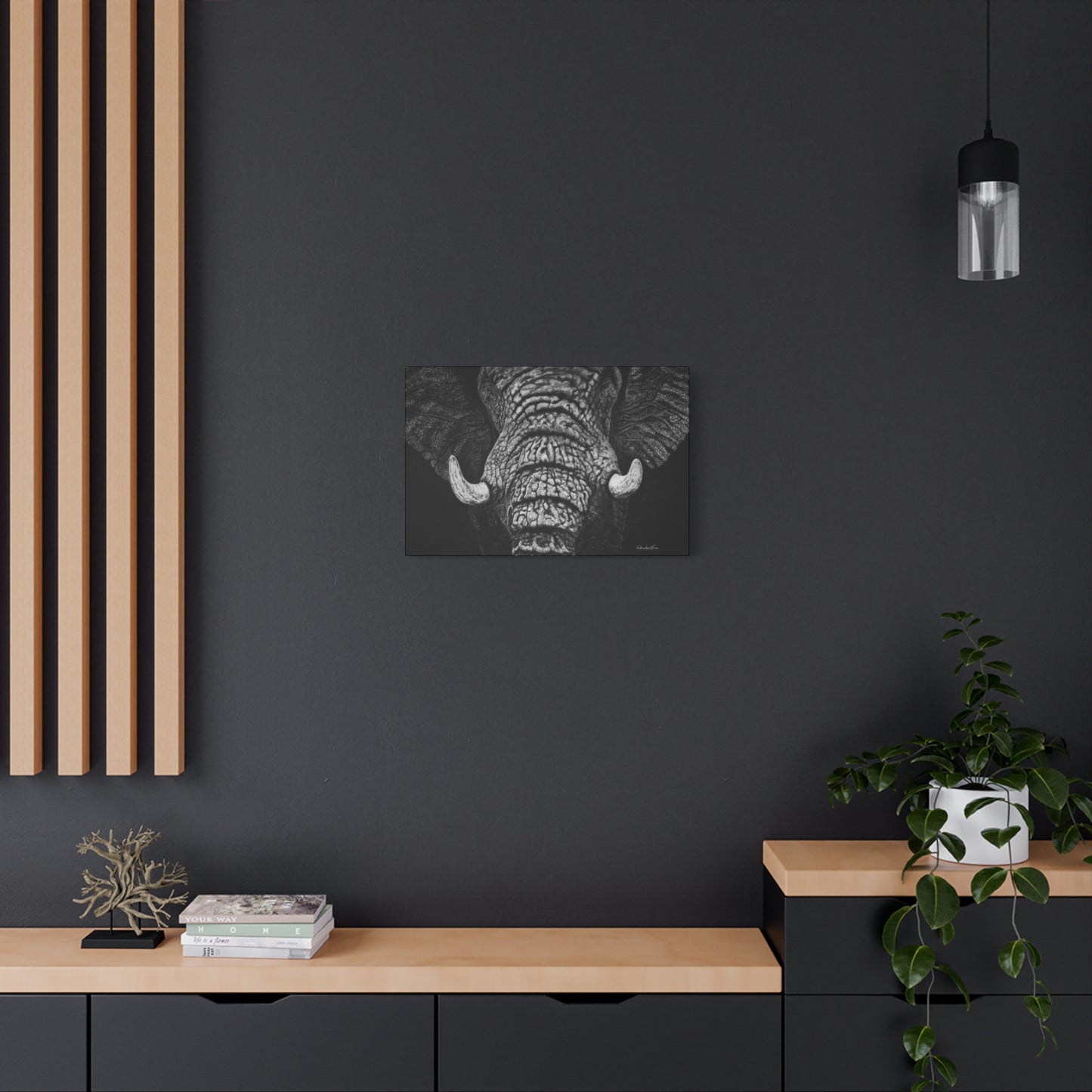 Ebony and Ivory, Stretched Canvas Wall Art Featuring Majestic Elephant