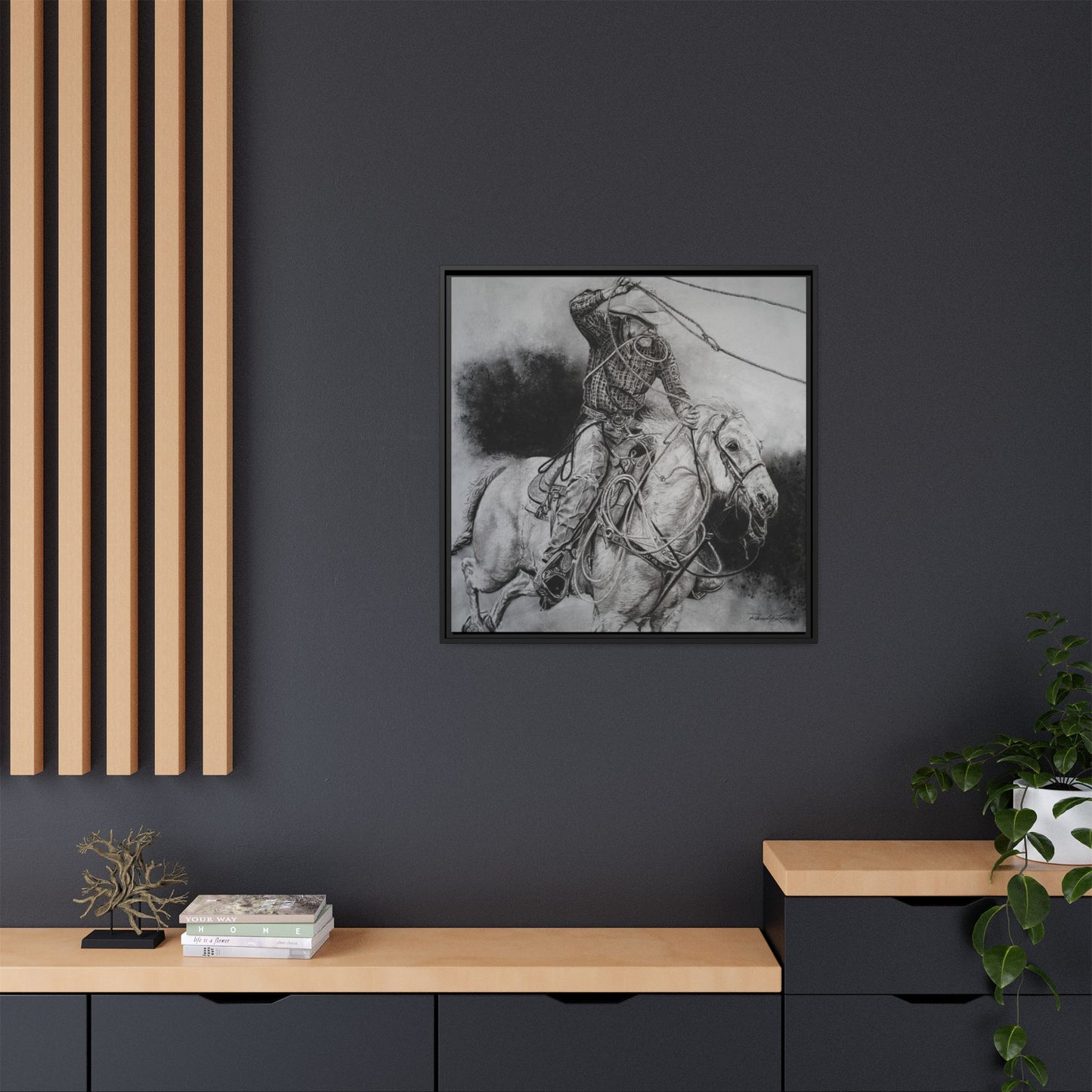Let it Fly, Rodeo Tie-down Roper Painting, Matte Framed Stretched Canvas