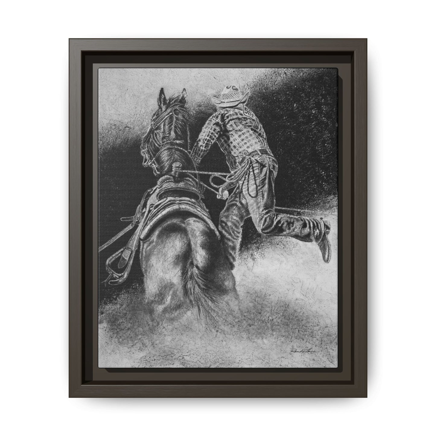 The Dismount. Steer Roper Framed Stretched Canvas Art
