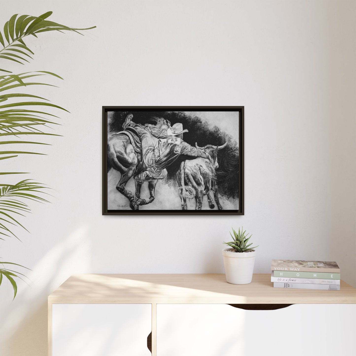 Contact. Cowboy Bulldogger Rodeo Art Framed Stretched Canvas Art