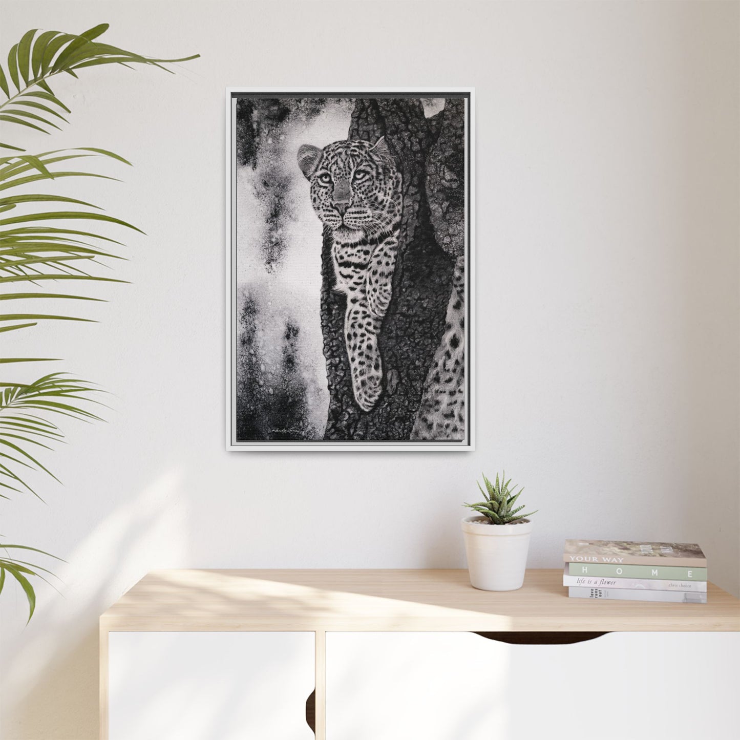 Tree Hugger, Leopard Framed Matte Canvas Wall Art