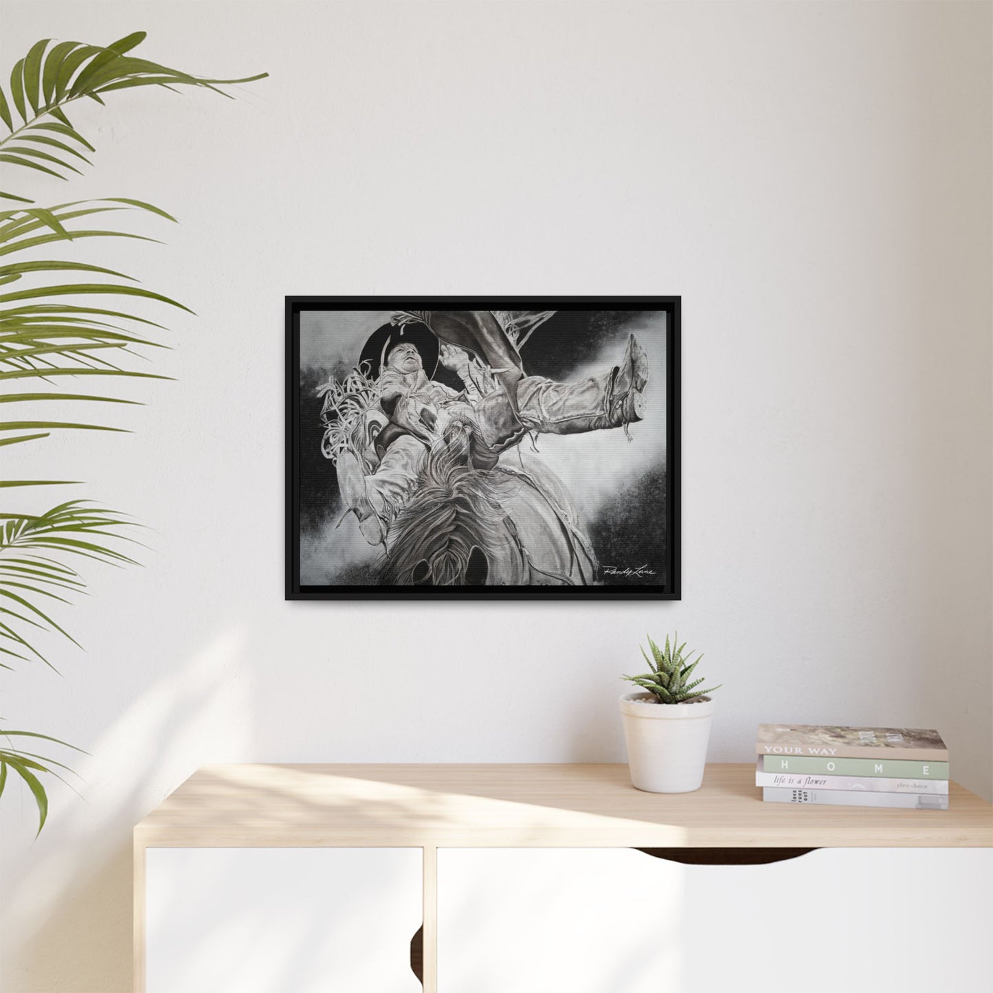 Battle Tested, Rodeo Bareback Rider Painting, Framed Matte Canvas Print