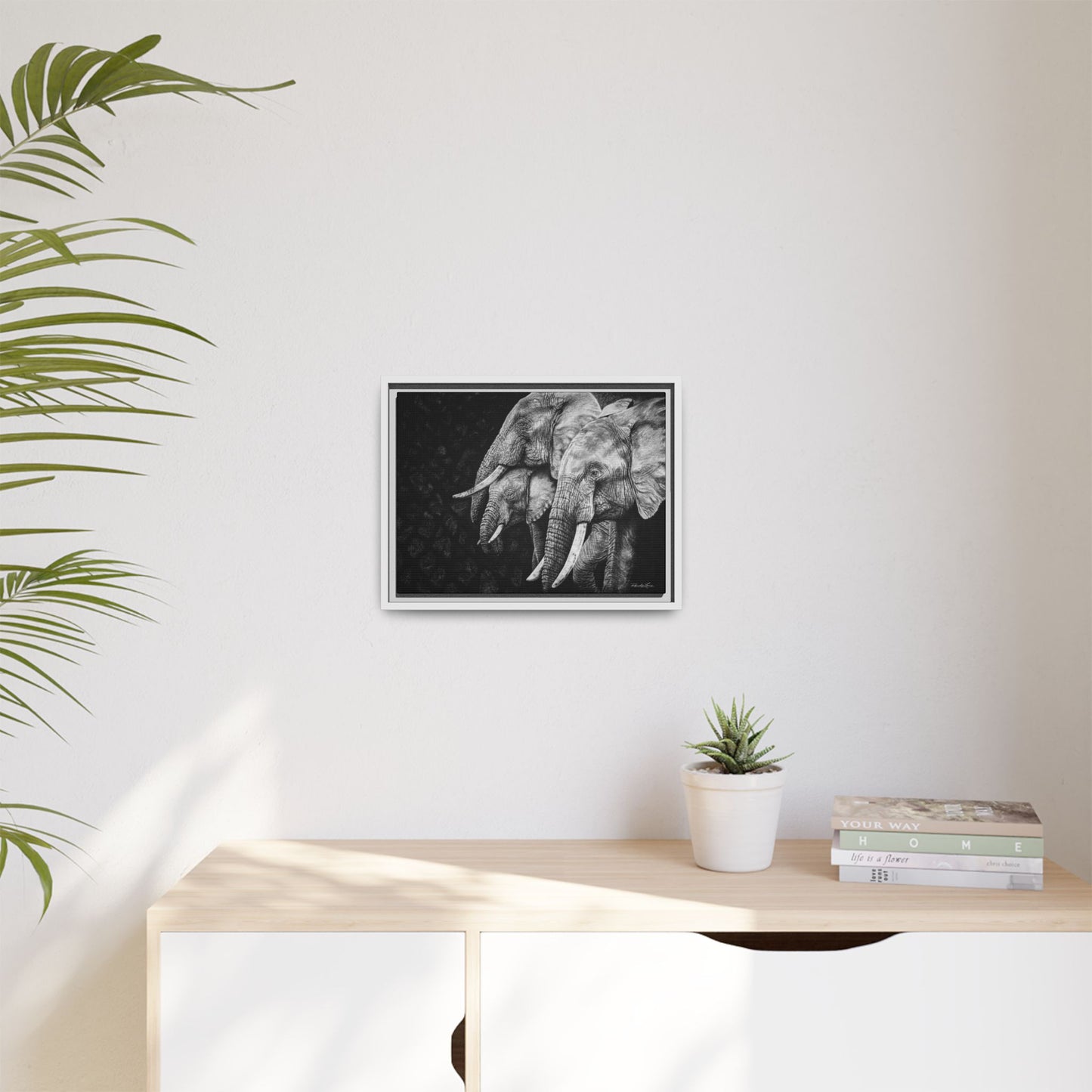 Brushland Bond. Elephant Art Framed Stretched Matte Canvas Print
