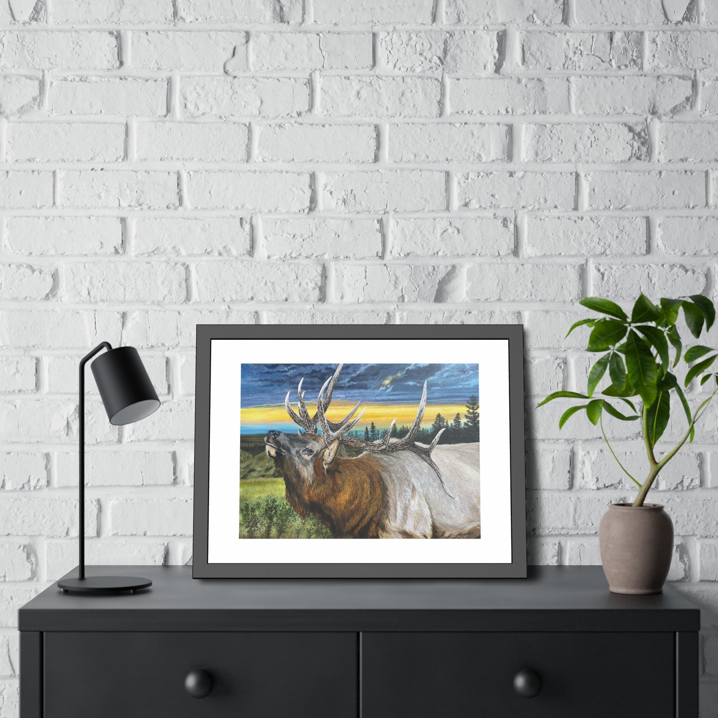 Sunset Serenade, Elk Framed Fine Art Print
