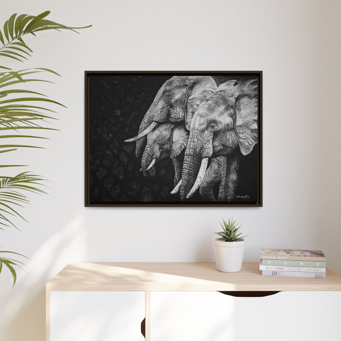 Brushland Bond. Elephant Art Framed Stretched Matte Canvas Print
