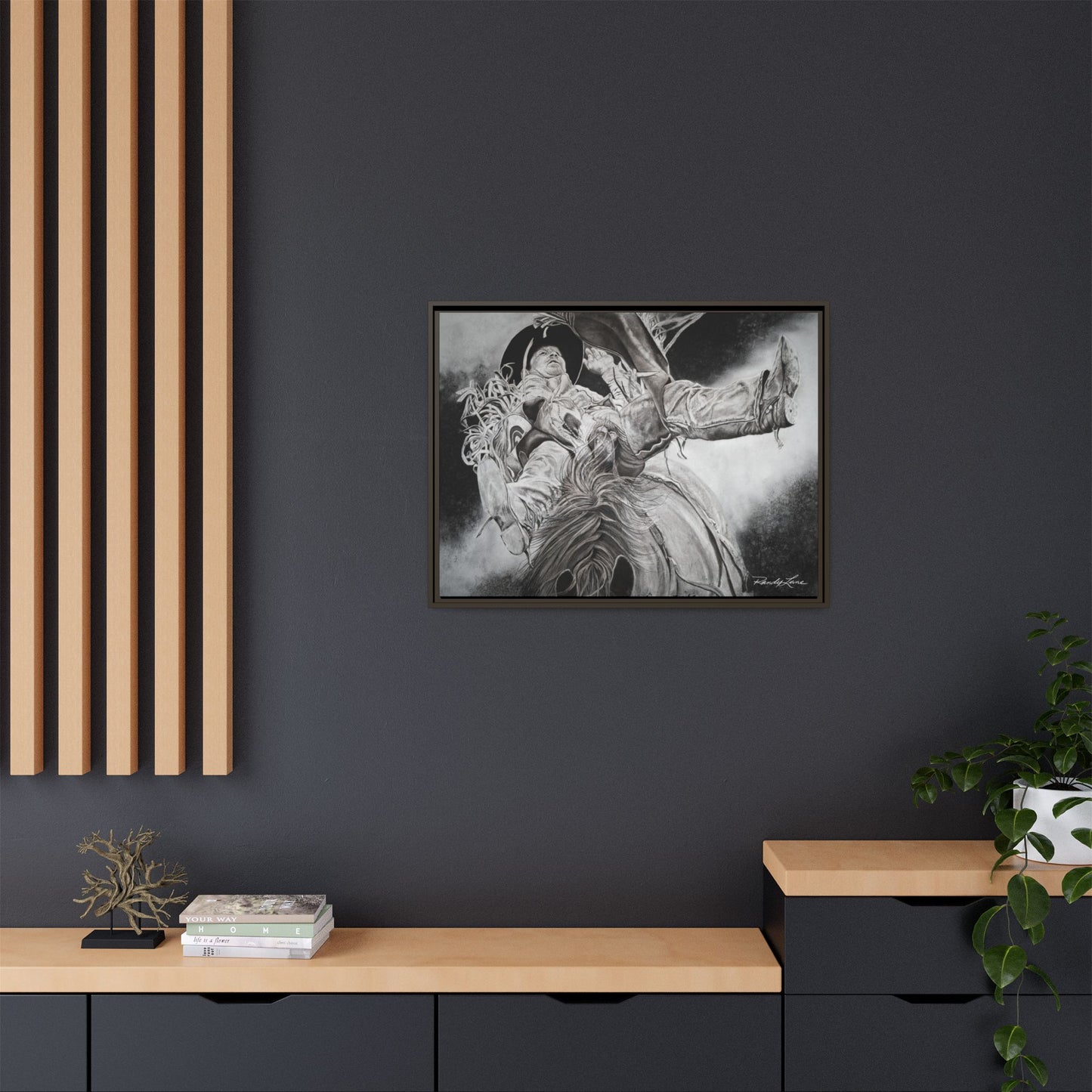Battle Tested, Rodeo Bareback Rider Painting, Framed Matte Canvas Print